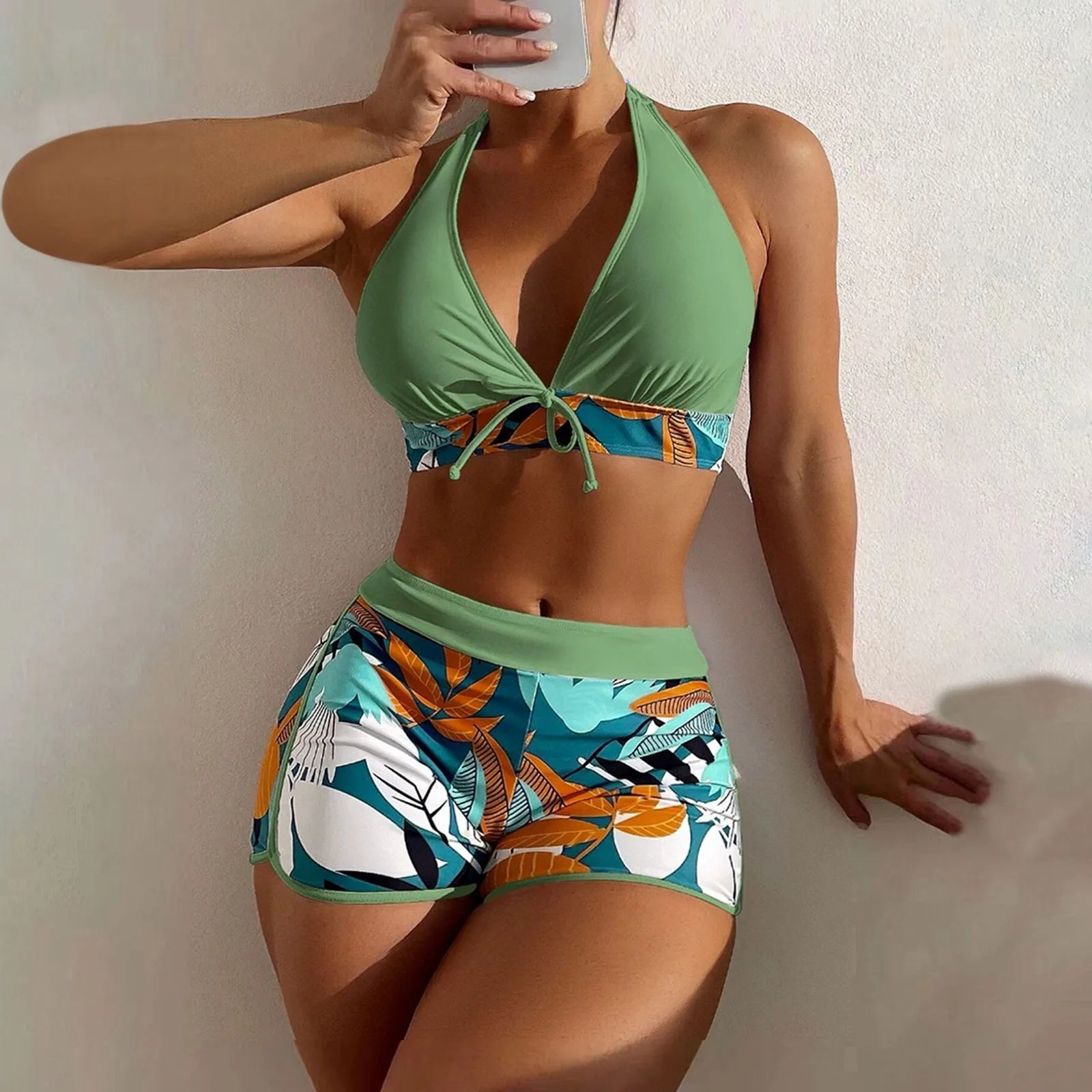 High Waist Plant Print Bikini Set for Women Beachwear - Ky Ky Kiwi