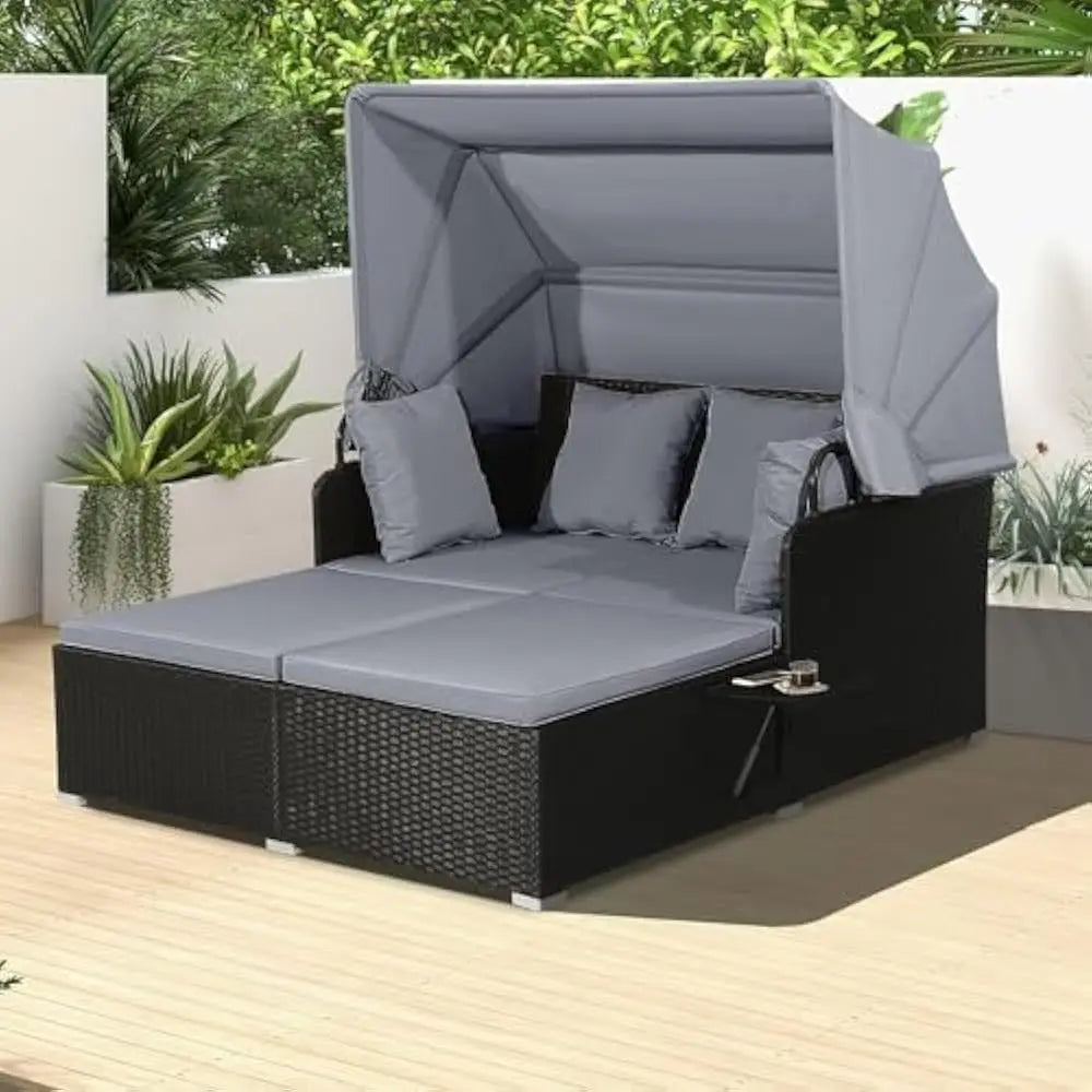Outdoor Patio Daybed with Canopy and Cushions for Relaxation - Ky Ky Kiwi