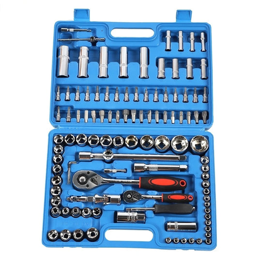 108Pcs Ratchet Wrench Socket Set 1/4in 1/2in CR40 Steel Socket Set Tool Case + Box Hand Tool Kits