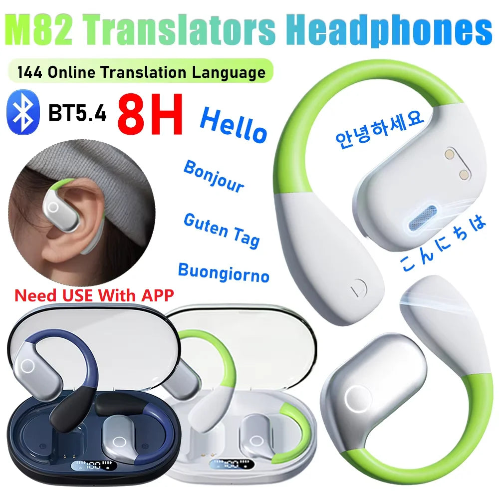 M82/Standard AI Translators Headphones 144 Languages Translation Earphones Fast Charging 8H Long-lasting Translator Devices