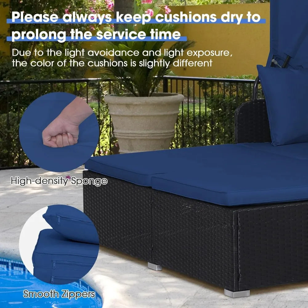 Outdoor Patio Daybed with Canopy and Cushions for Relaxation - Ky Ky Kiwi