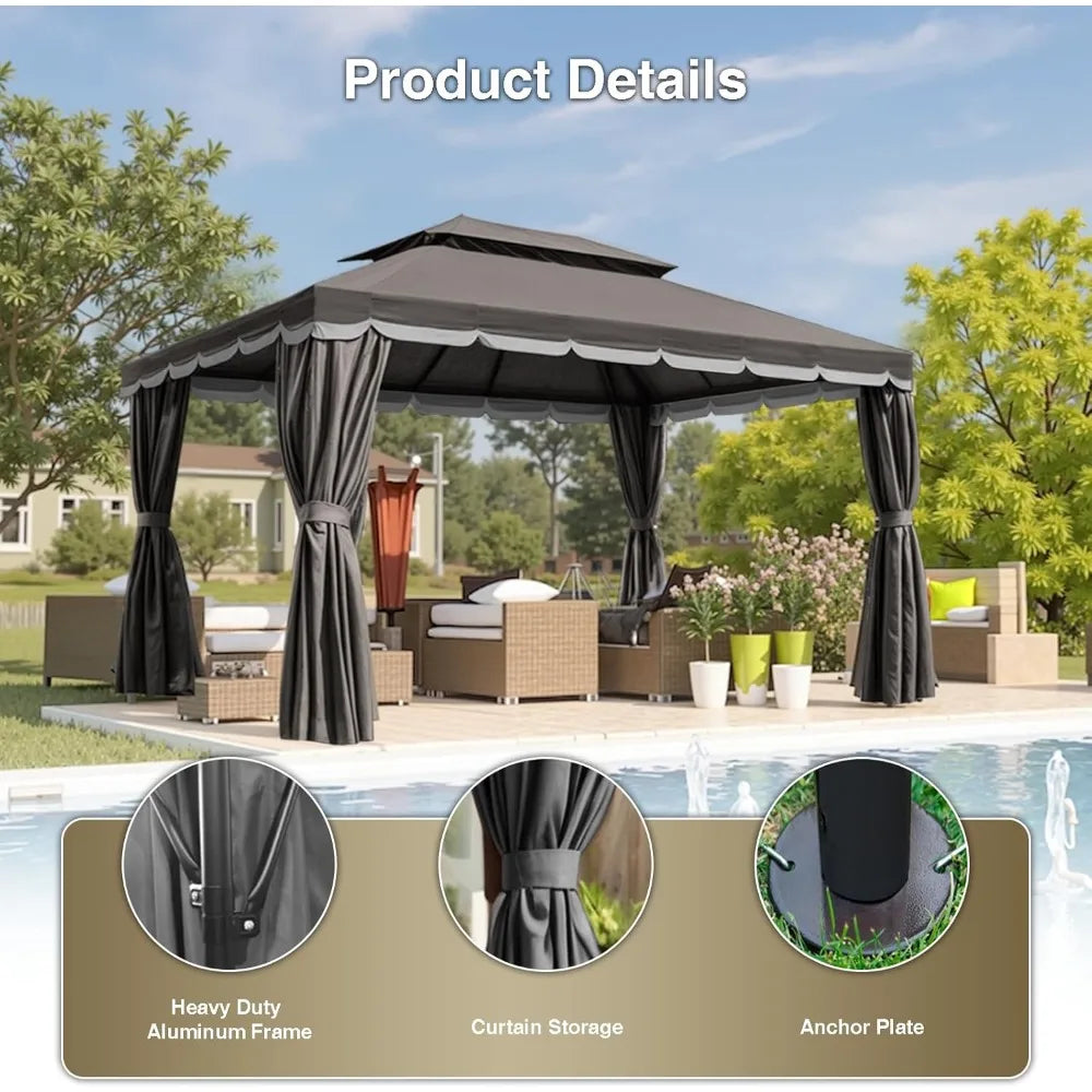 Outdoor Gazebo Canopy Tent with Mosquito Netting and Curtains - Ky Ky Kiwi