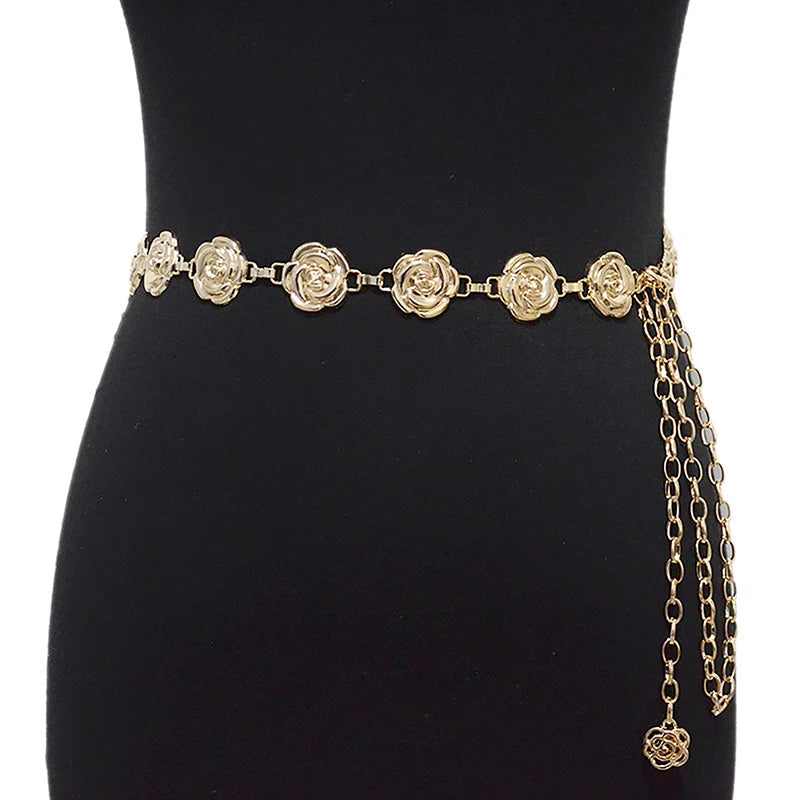 Gold and Silver Rose Chain Belt for Women Fashion Accessories - Ky Ky Kiwi