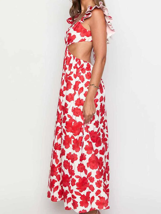 Women s Off-Shoulder Ruffle Maternity Dress with Empire Waist and Floral Print Knee-Length Pregnancy Clothes for Summer