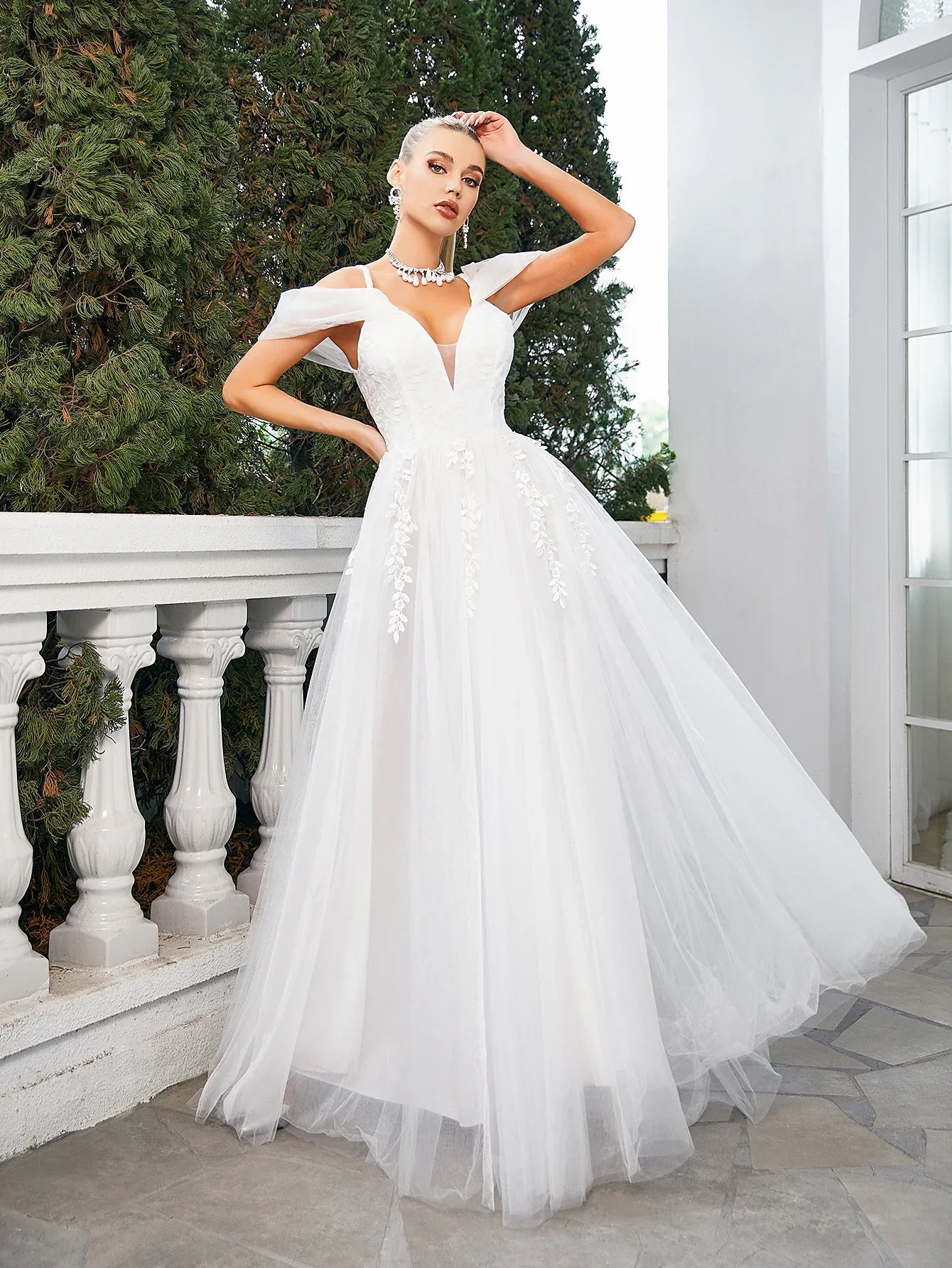 Wedding Dress Flower Lace Embroidery Bride Wedding Maxi Dress White Bridesmaid Tulle Gown Long Dress Evening Party Princess Wear