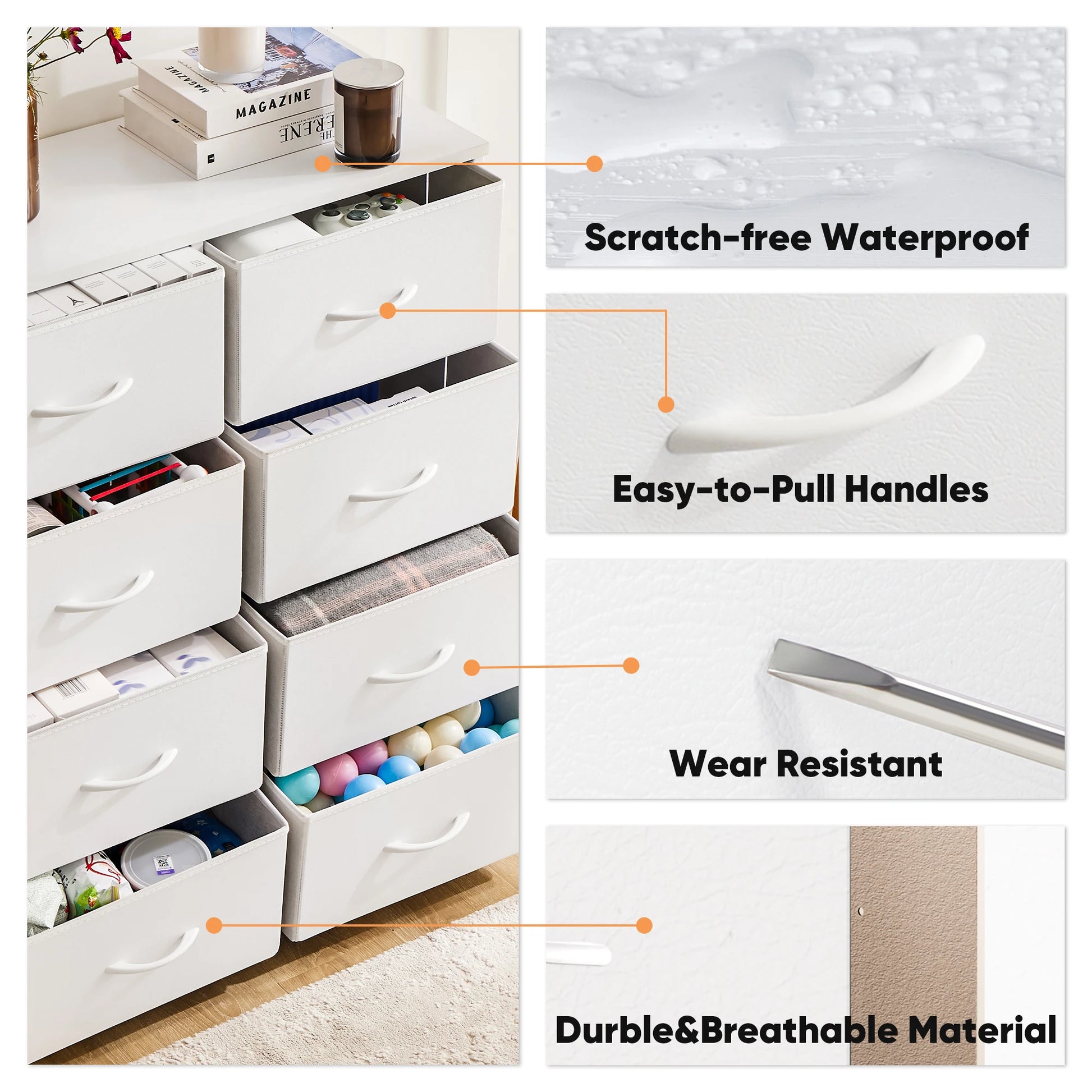 JHK Children's Bedroom Wardrobe With 8 Fabric Drawer Storage - Ky Ky Kiwi