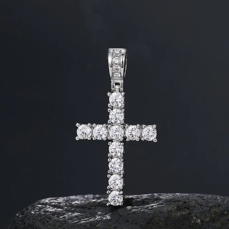 Unisex S925 Moissanite Cross Pendant Necklace for Hip Hop Style - Ky Ky Kiwi
