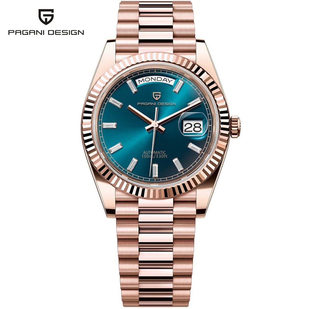 PAGANI DESIGN Men's Watches Rose Gold Luxury Mechanical Automatic Watch For Men Calendar Week Waterproof Sapphire Mirror Clock