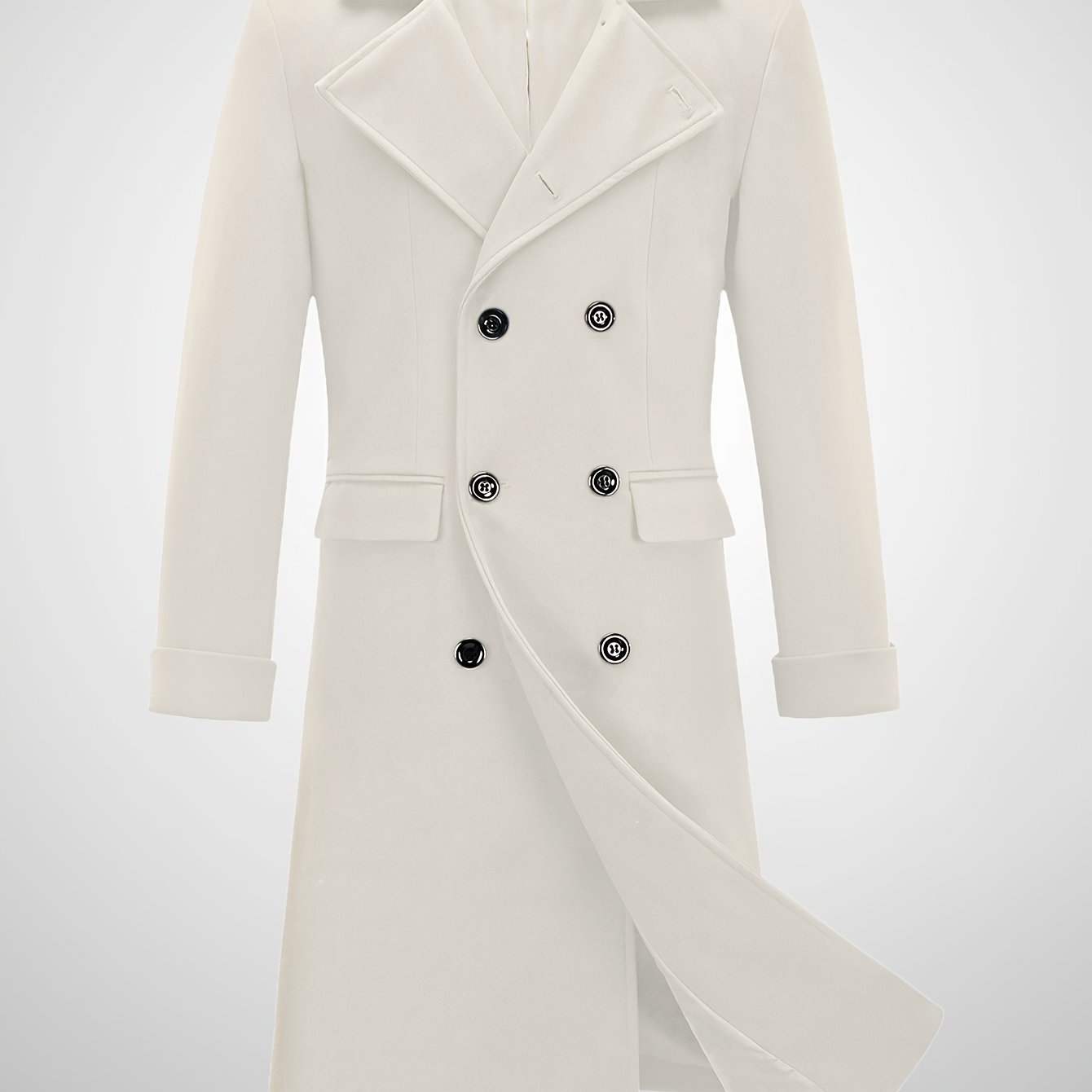 Mens Classic Long Trench Coat Double Breasted Pea Coat Warm Winter Overcoat With Pockets