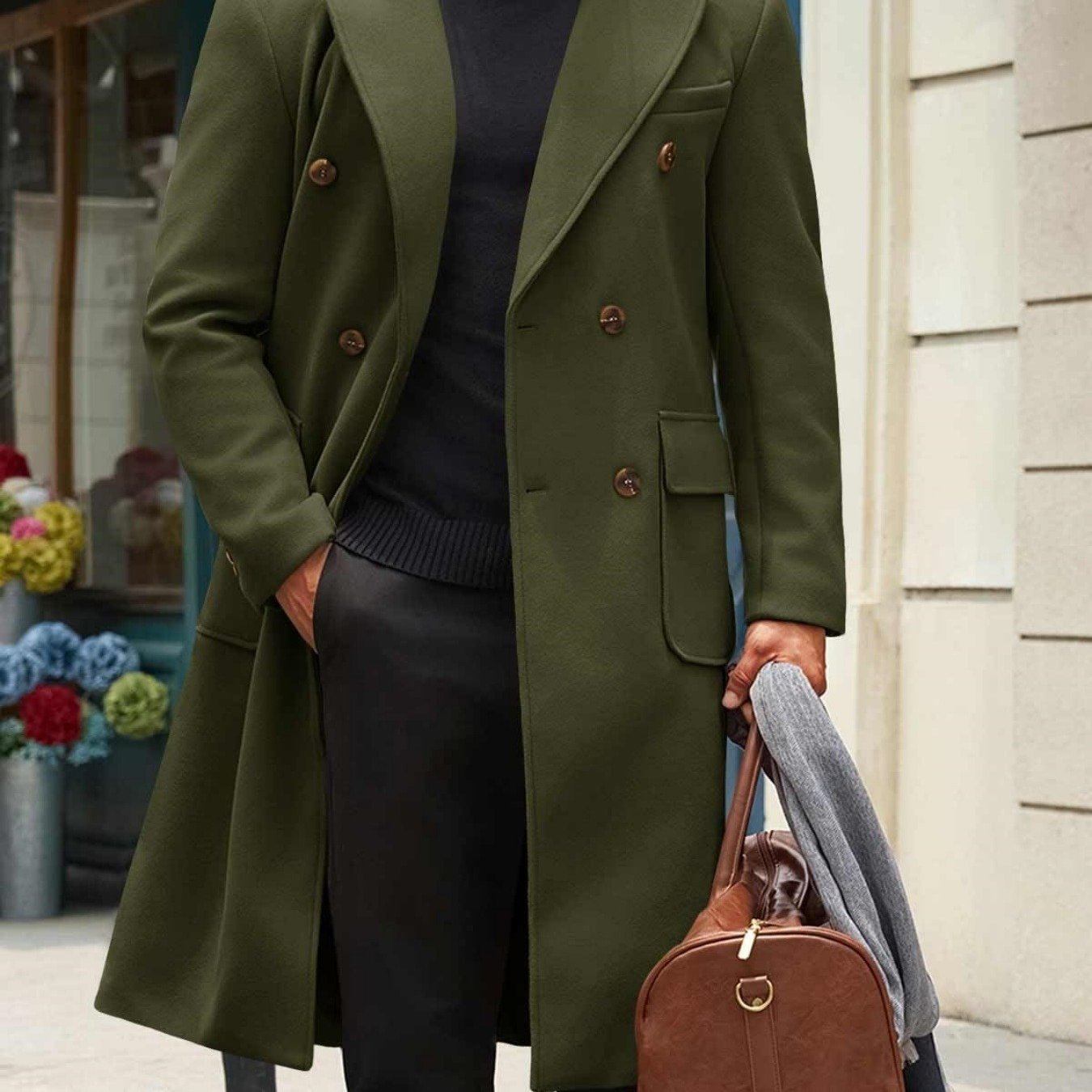 Men's Classic Double Breasted Trench Coat With Notched Lapel And Warm Polyester Lining For Winter