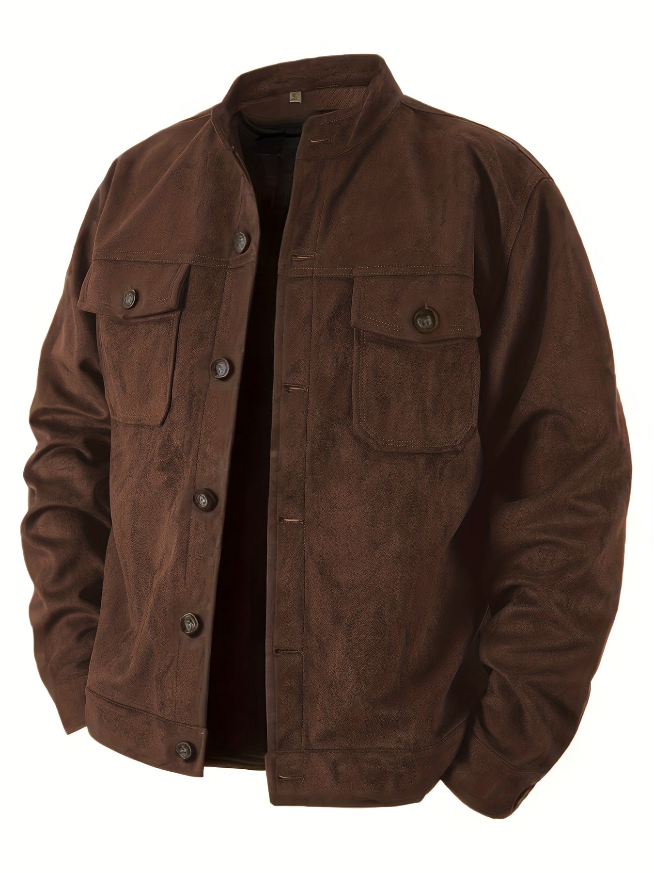 Mens Suede Jacket With Stand Collar And Retro Buttons For Business Casual And Everyday Wear
