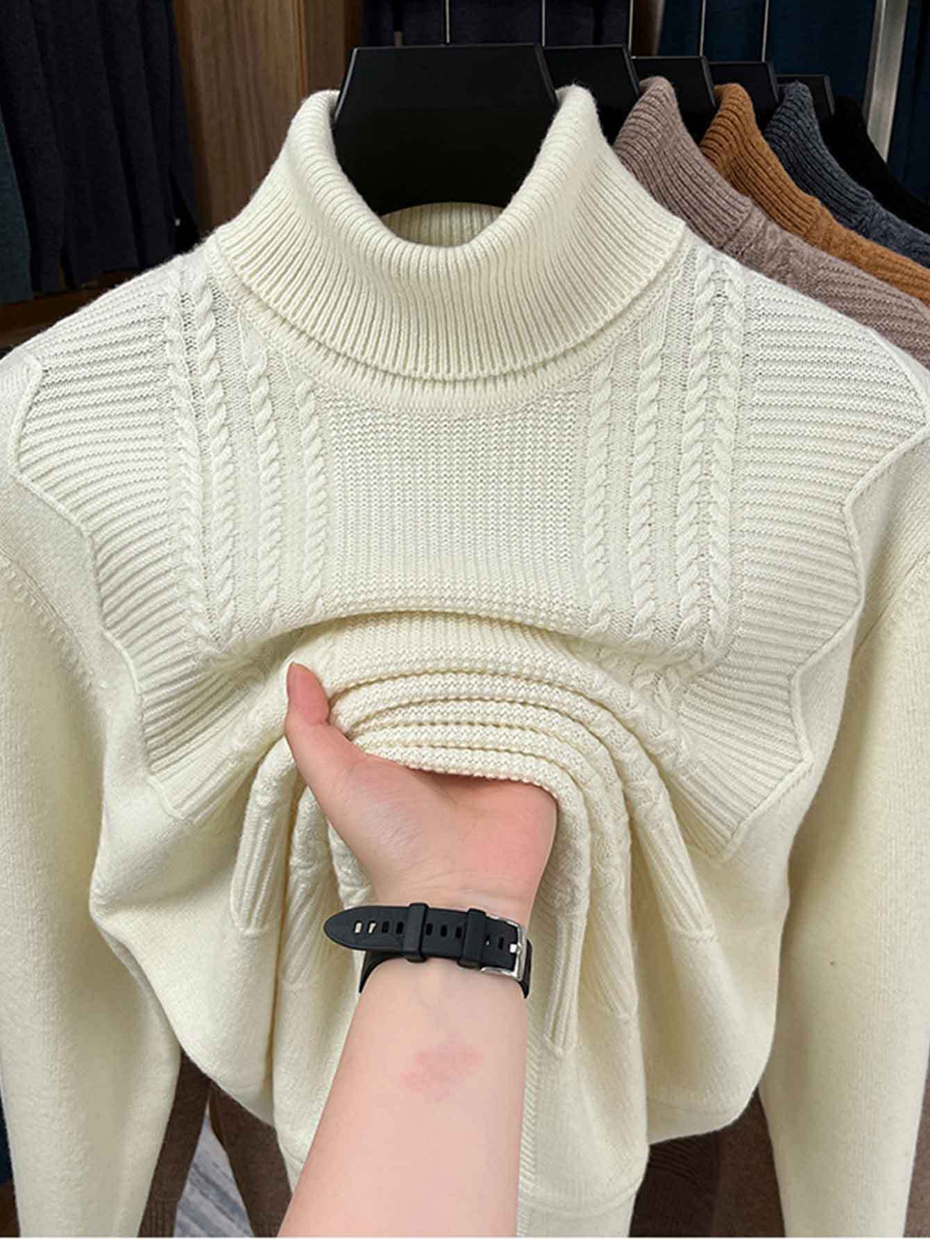 Mens 100 Percent Wool Heavyweight Winter Coat And Sweater With High Neck Turtleneck