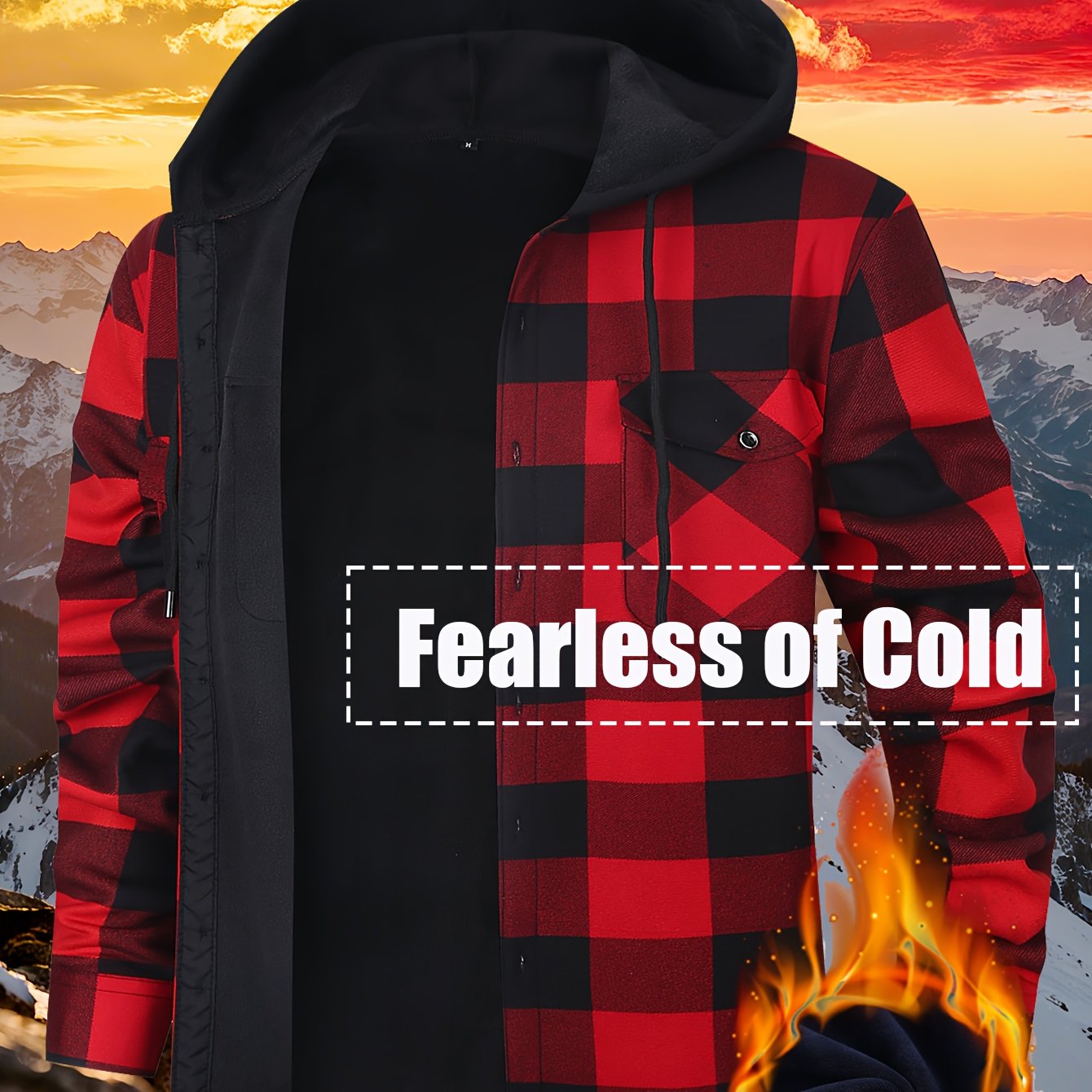 Men's Heavy Duty Windproof Hooded Jacket Thermal Insulated Winter Coat Plaid Pattern Outerwear For Cold Weather