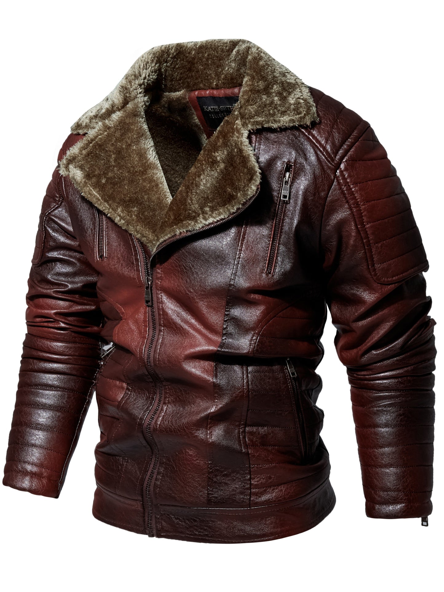 Men PU Leather Jacket With Lapel Collar Fashion Trend