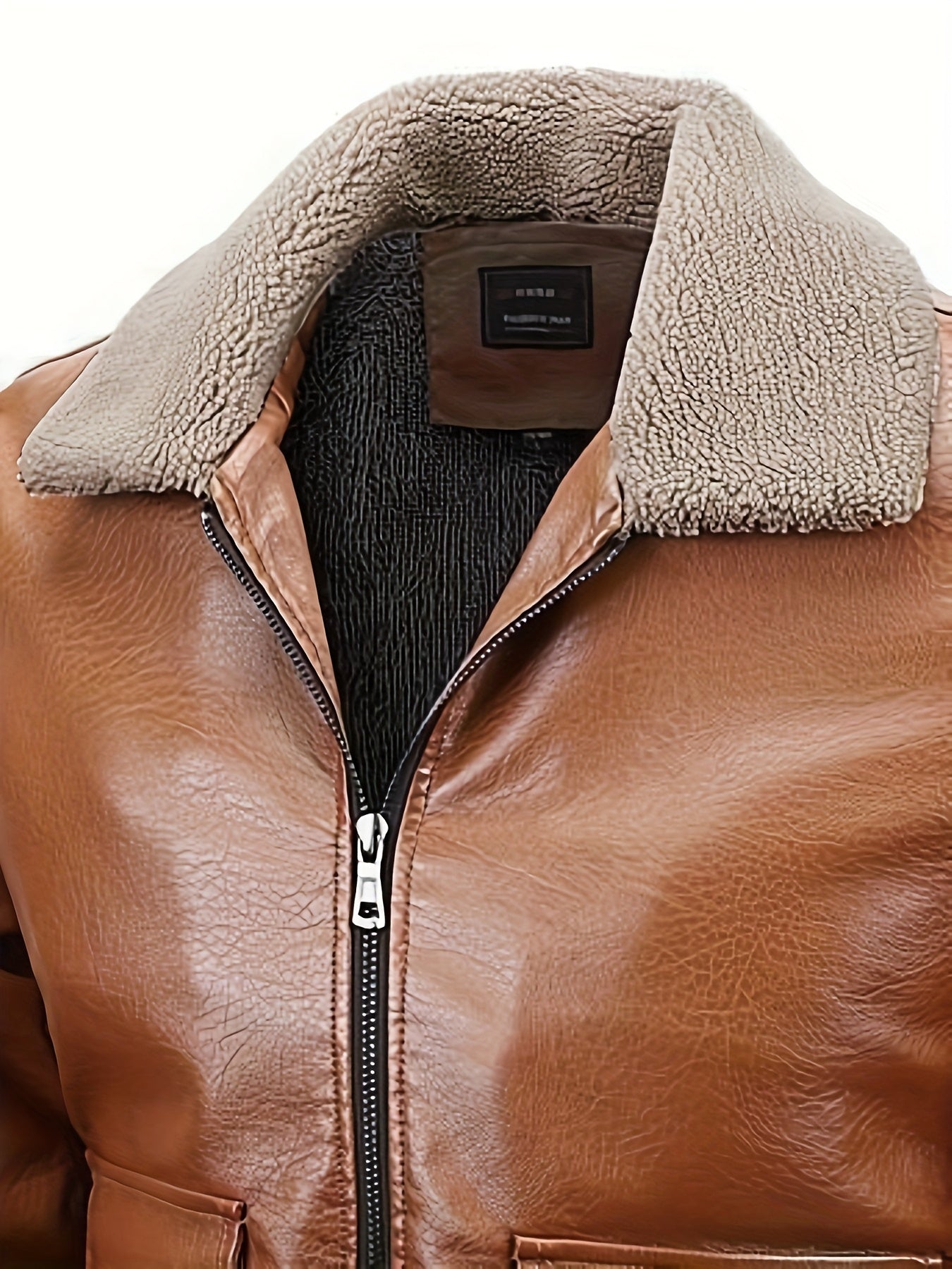 Men's Winter Flight Jacket Faux Leather Tactical Biker Style With Plush Lining And Windproof Full Zip