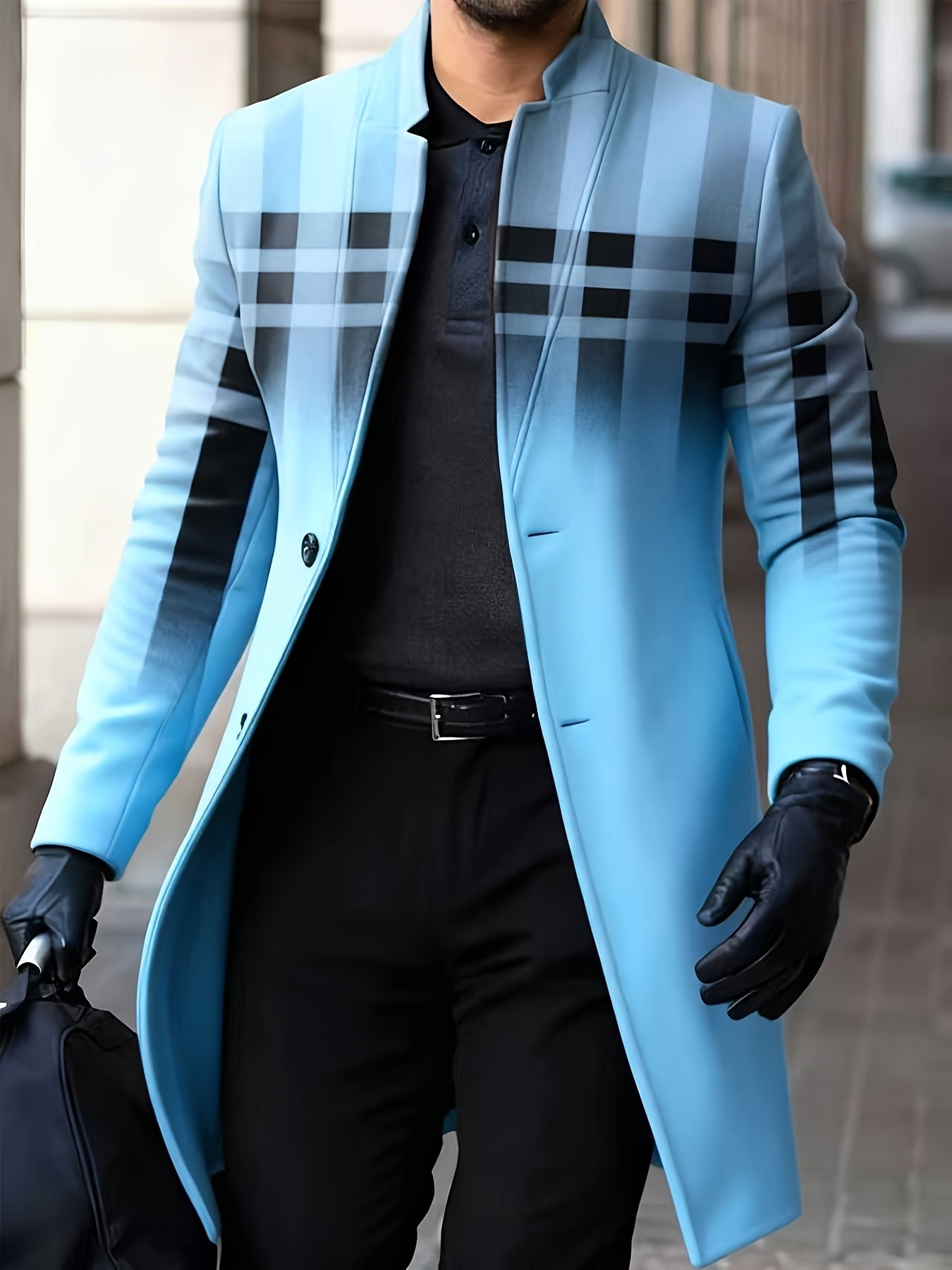 Men's Winter Windbreaker Jacket Stand Collar Coat Button Closure Machine Washable Outerwear Random Print