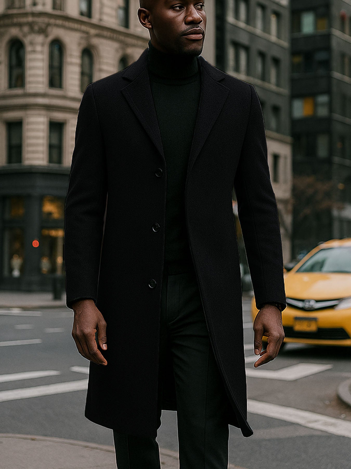 Men's Heavy Windproof Wintertime Overcoat Buttoned Closure Lapel Collar Insulated