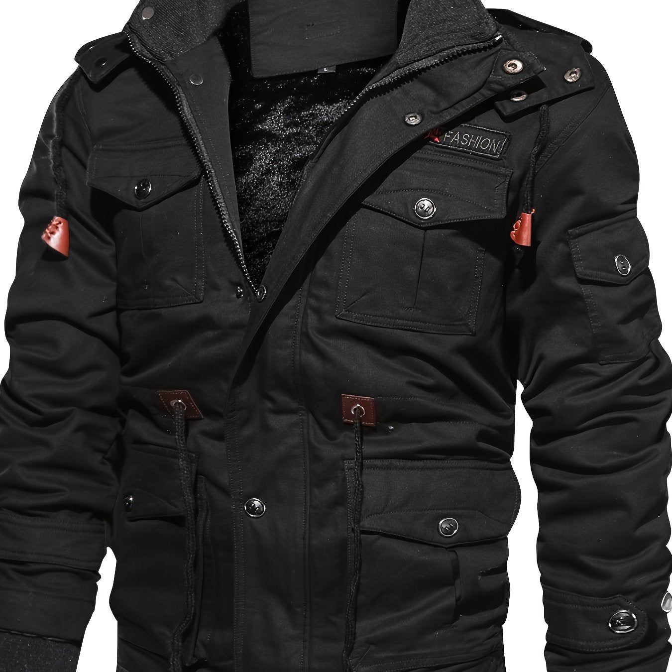 Mens Heavy Duty Hooded Winter Coat With Fleece Lining And Zippered Pockets Machine Washable Outerwear