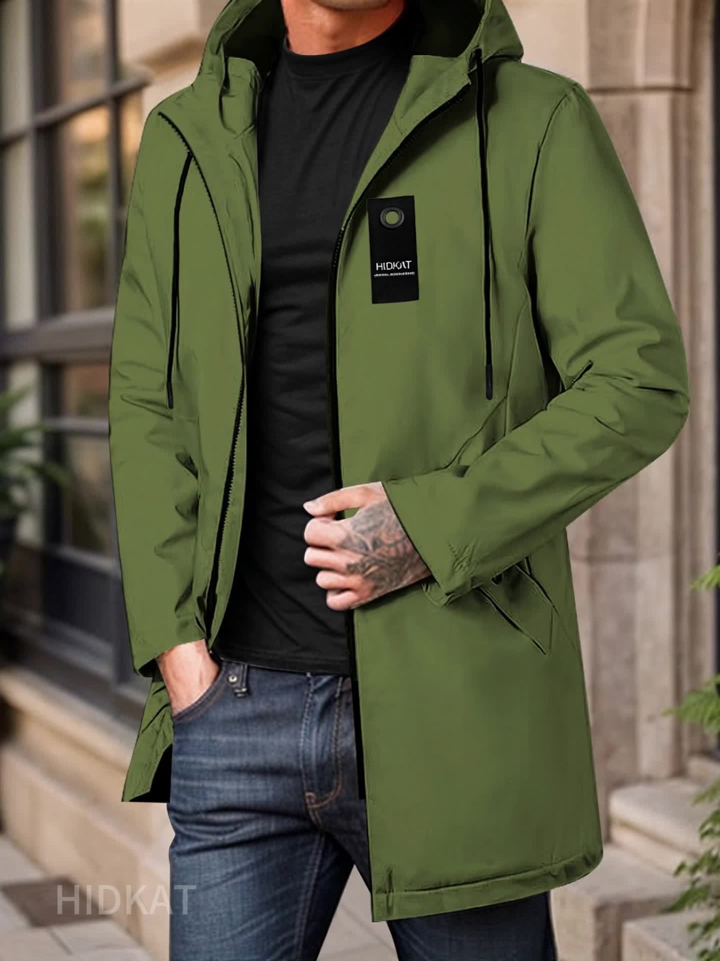 Mens Lightweight Hooded Jacket Full Zip Softshell With Zippered Pockets For Everyday Wear