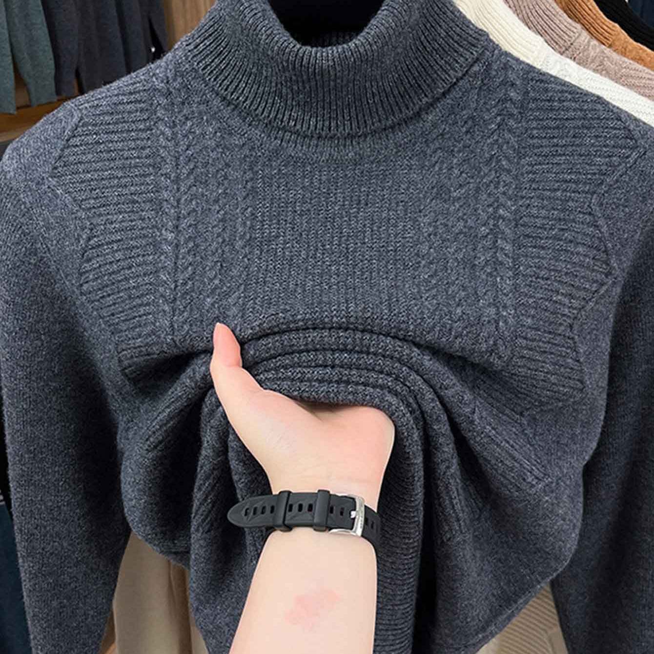 Mens 100 Percent Wool Heavyweight Winter Coat And Sweater With High Neck Turtleneck