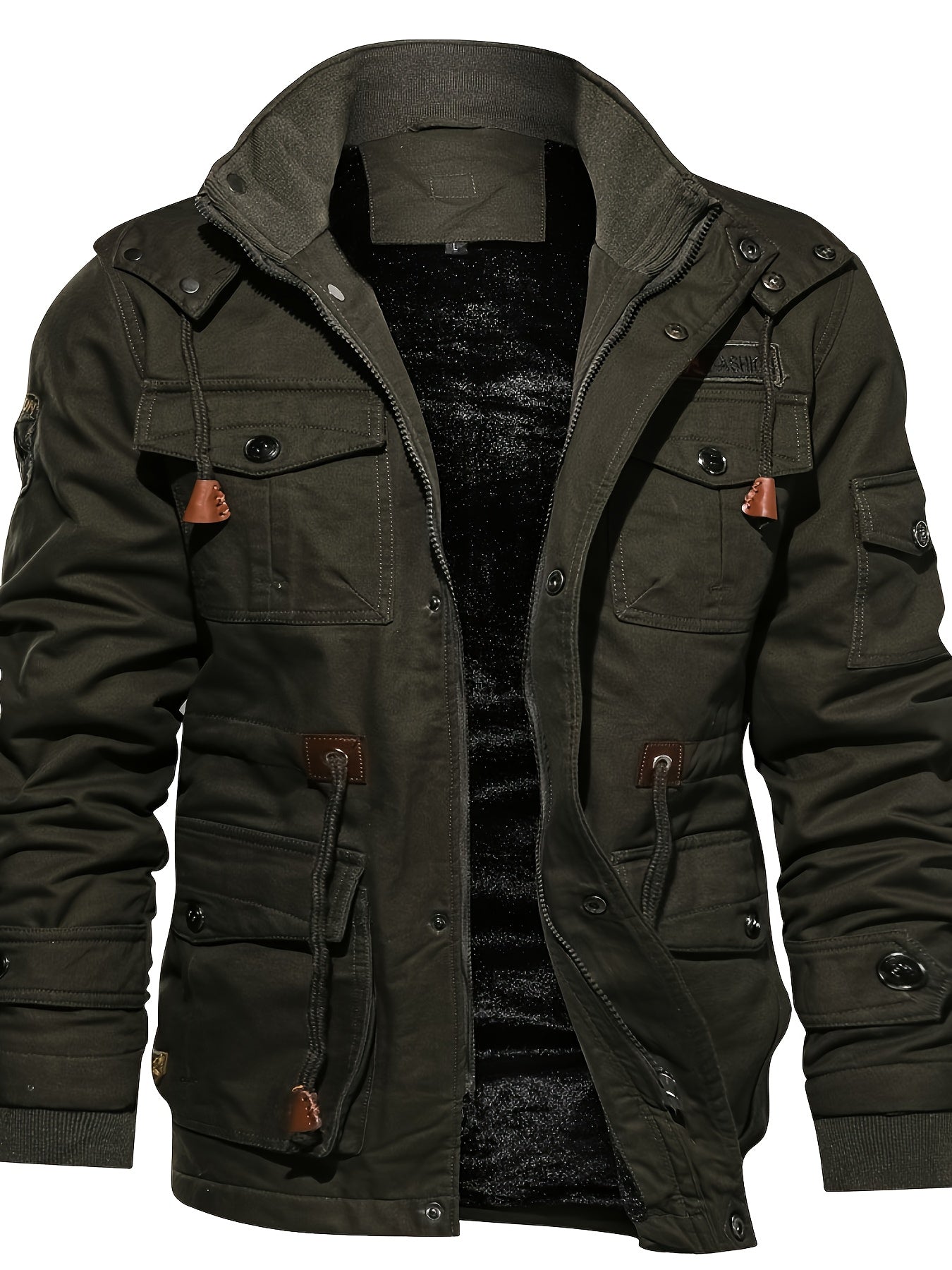 Mens Heavy Duty Hooded Winter Coat With Fleece Lining And Zippered Pockets Machine Washable Outerwear