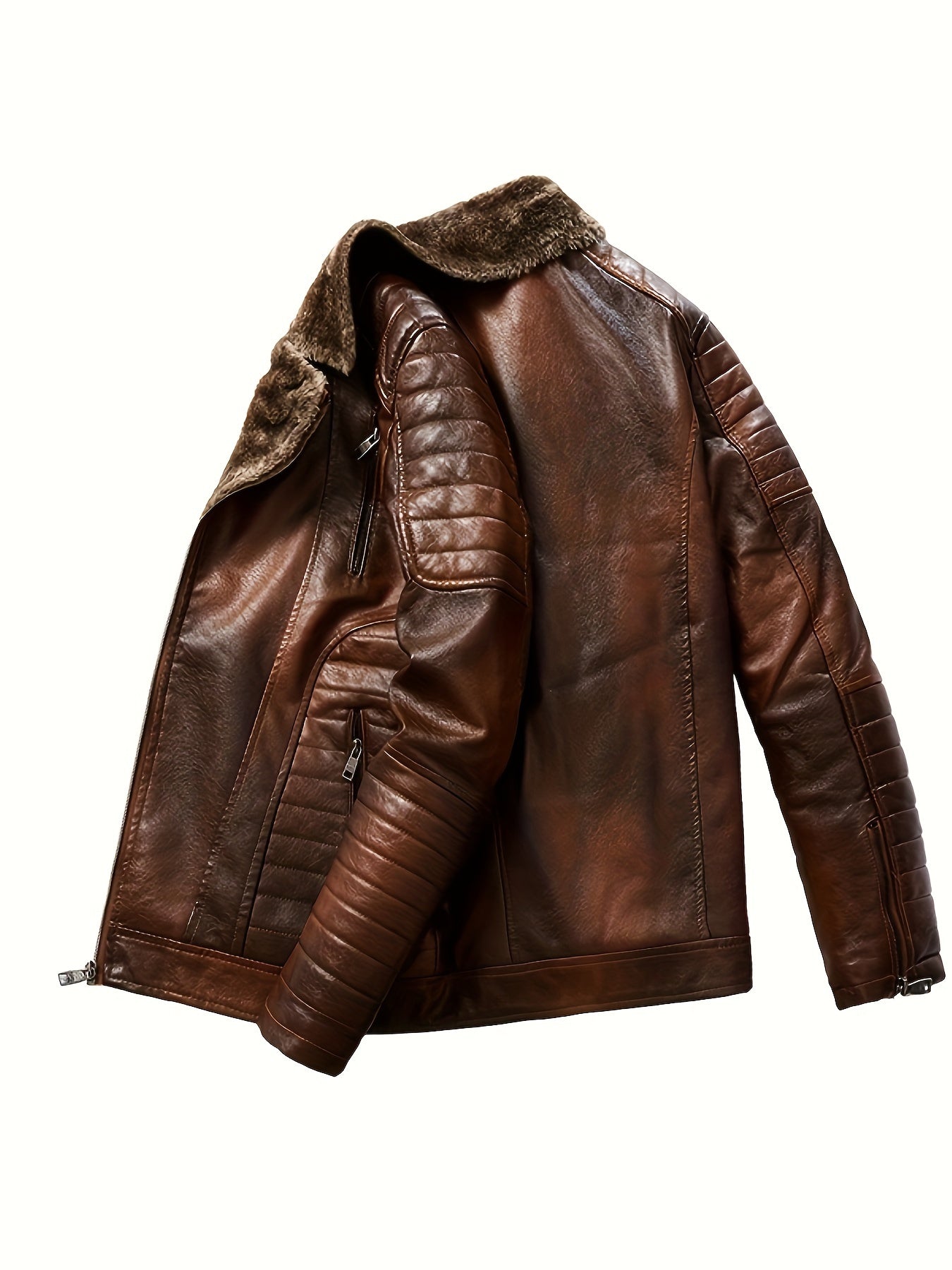 Men PU Leather Jacket With Lapel Collar Fashion Trend