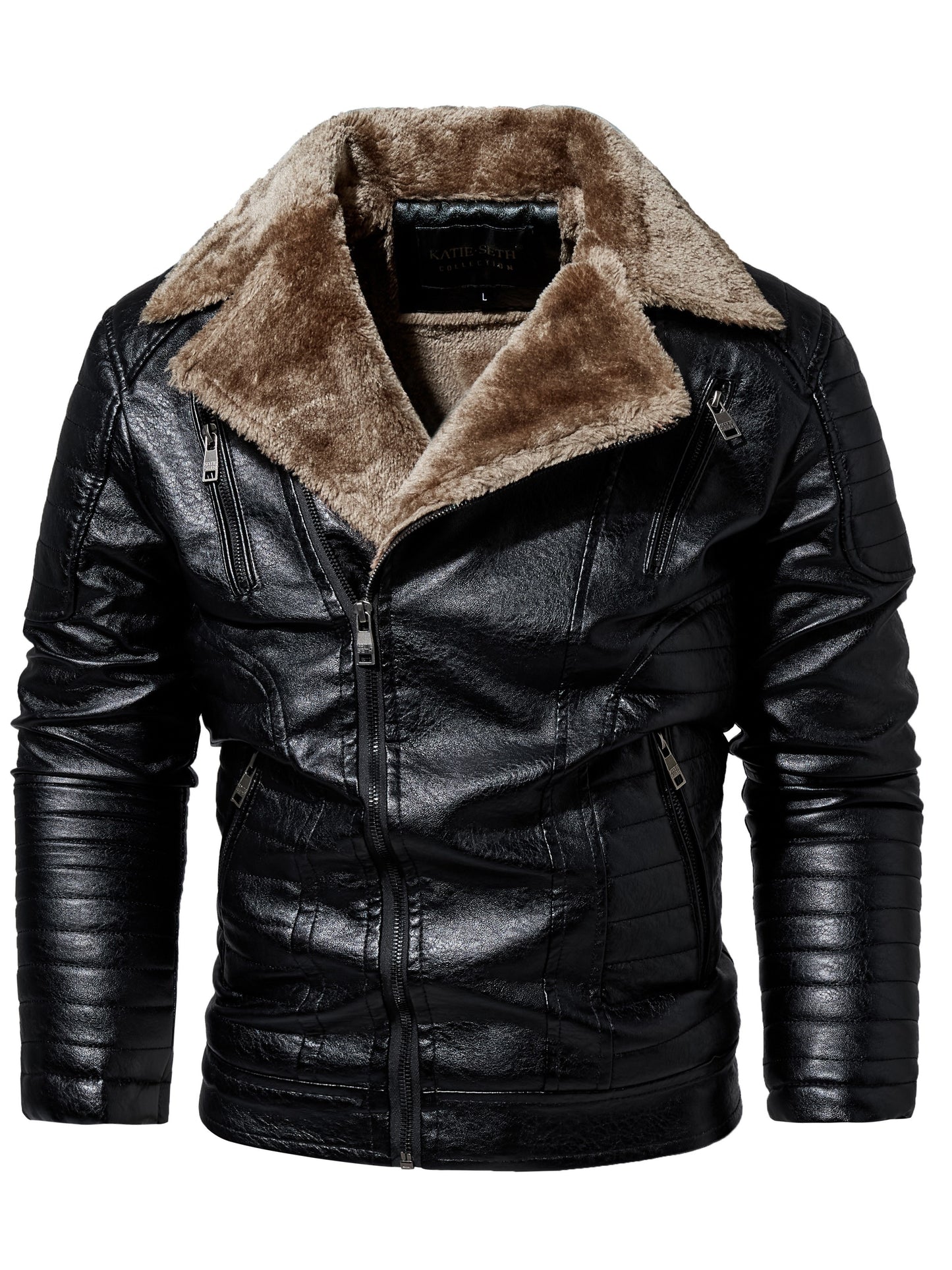 Men PU Leather Jacket With Lapel Collar Fashion Trend