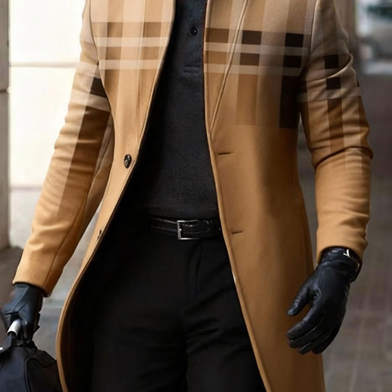 Men's Winter Windbreaker Jacket Stand Collar Coat Button Closure Machine Washable Outerwear Random Print