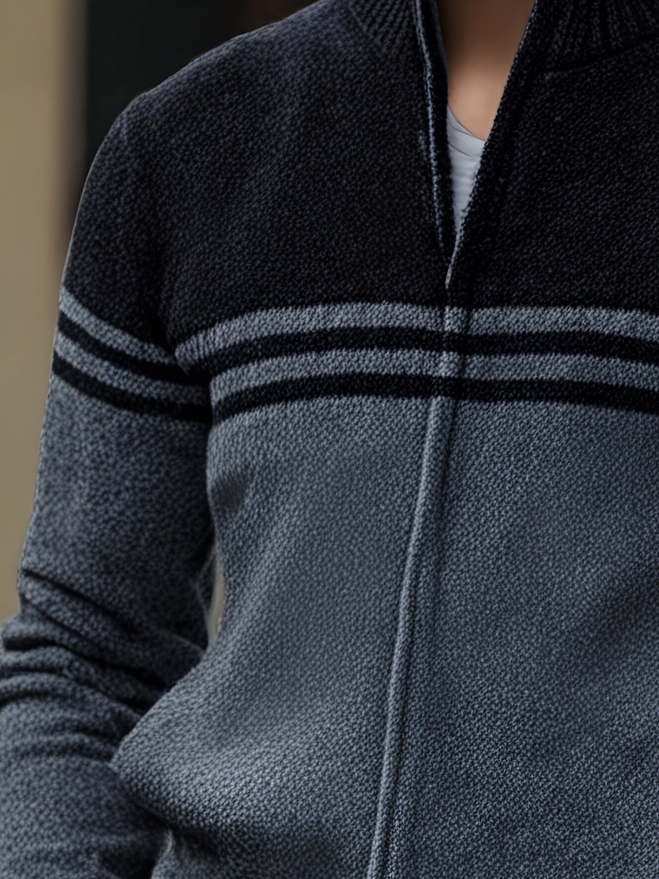 Mens Slim Fit Zip Up Cardigan Jacket Thick Warm Knit Coat With Full Zip Front For Office And Formal Wear