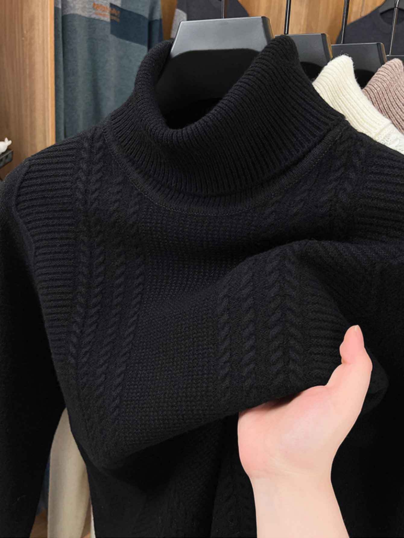 Mens 100 Percent Wool Heavyweight Winter Coat And Sweater With High Neck Turtleneck