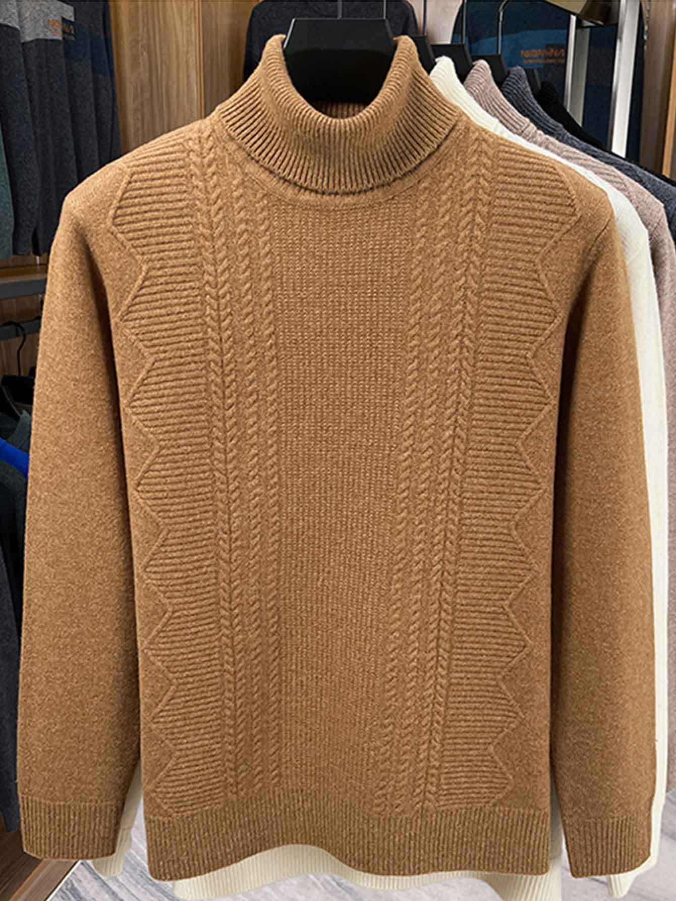 Mens 100 Percent Wool Heavyweight Winter Coat And Sweater With High Neck Turtleneck