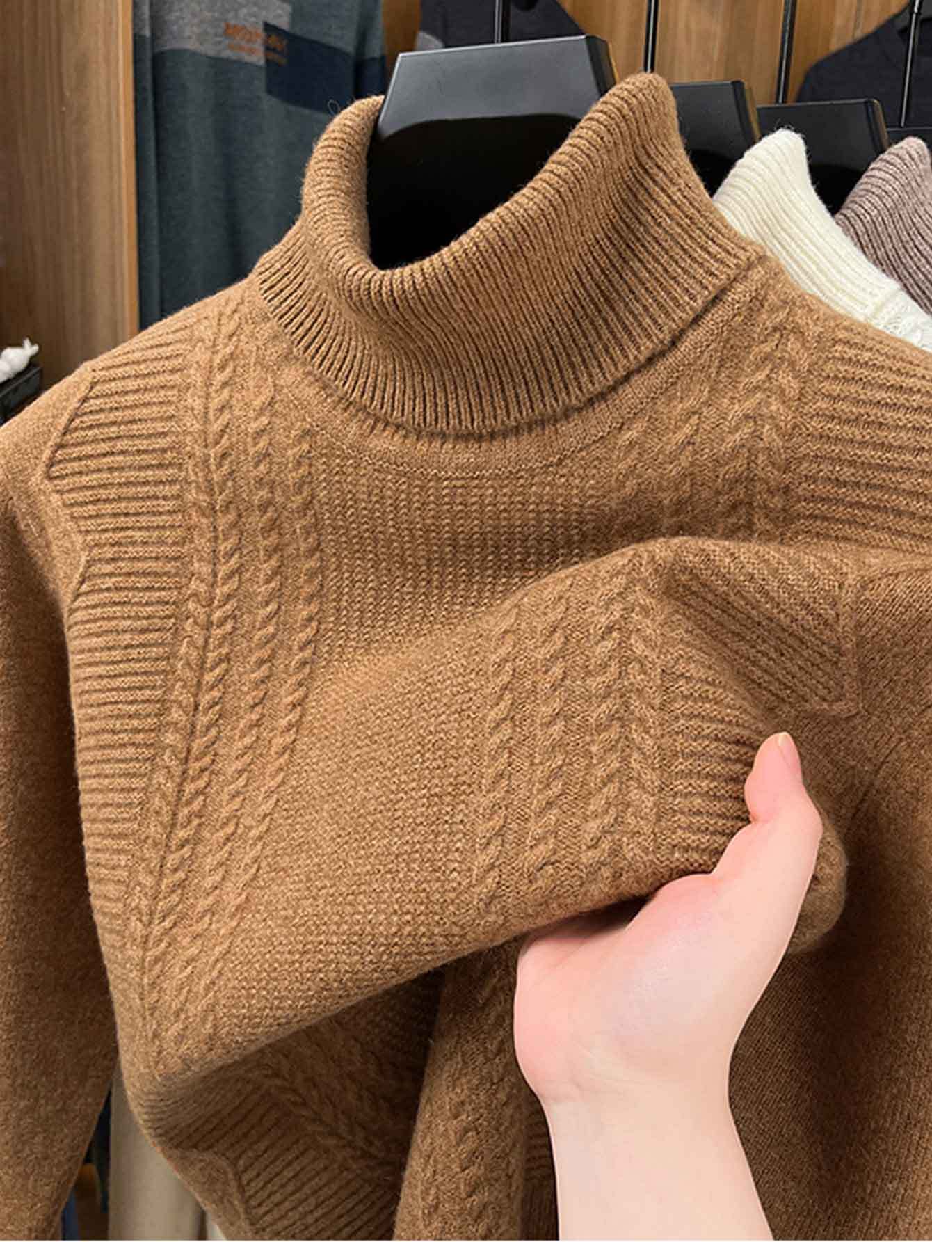 Mens 100 Percent Wool Heavyweight Winter Coat And Sweater With High Neck Turtleneck