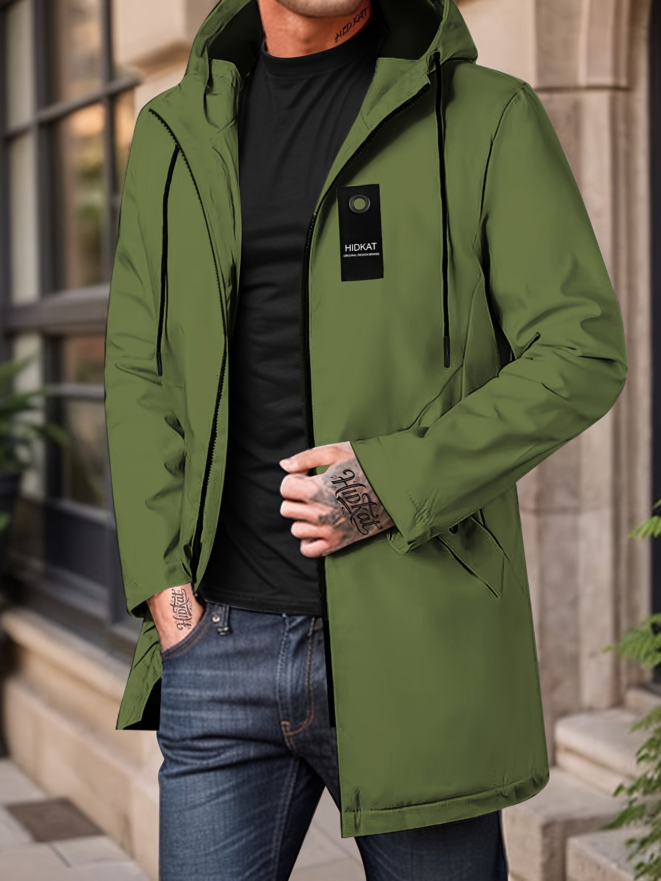 Mens Lightweight Hooded Jacket Full Zip Softshell With Zippered Pockets For Everyday Wear