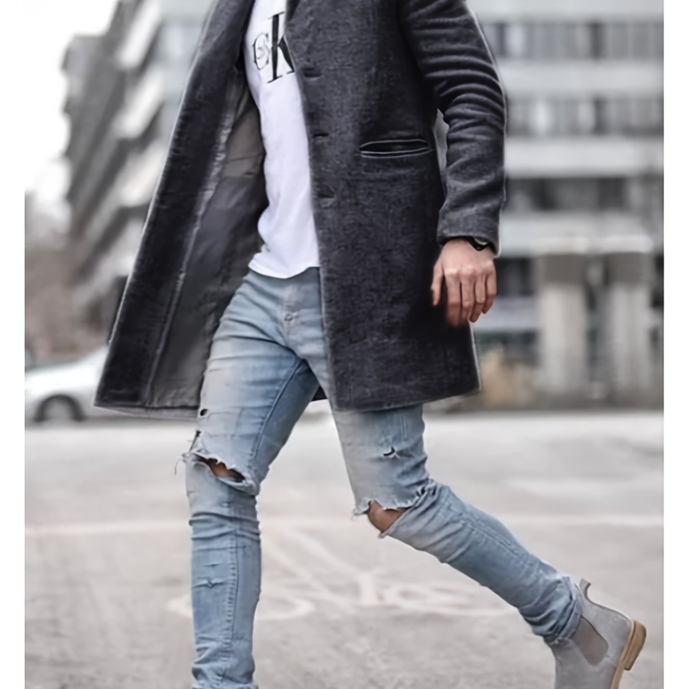 Mens Winter Jacket Stand Collar Mid Length Windbreaker Coat Outerwear With Button Front Closure