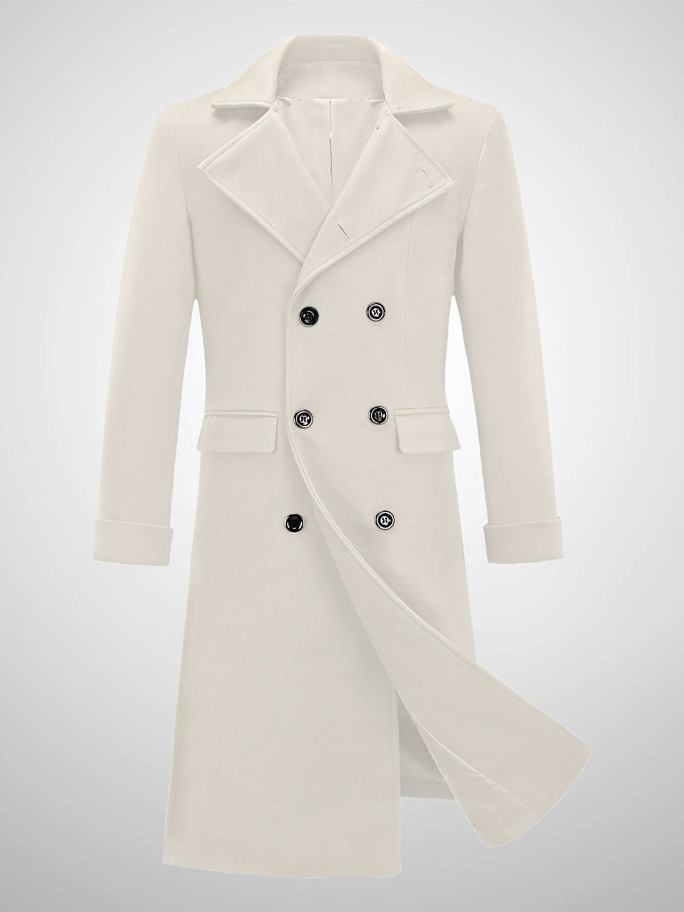 Mens Classic Long Trench Coat Double Breasted Pea Coat Warm Winter Overcoat With Pockets