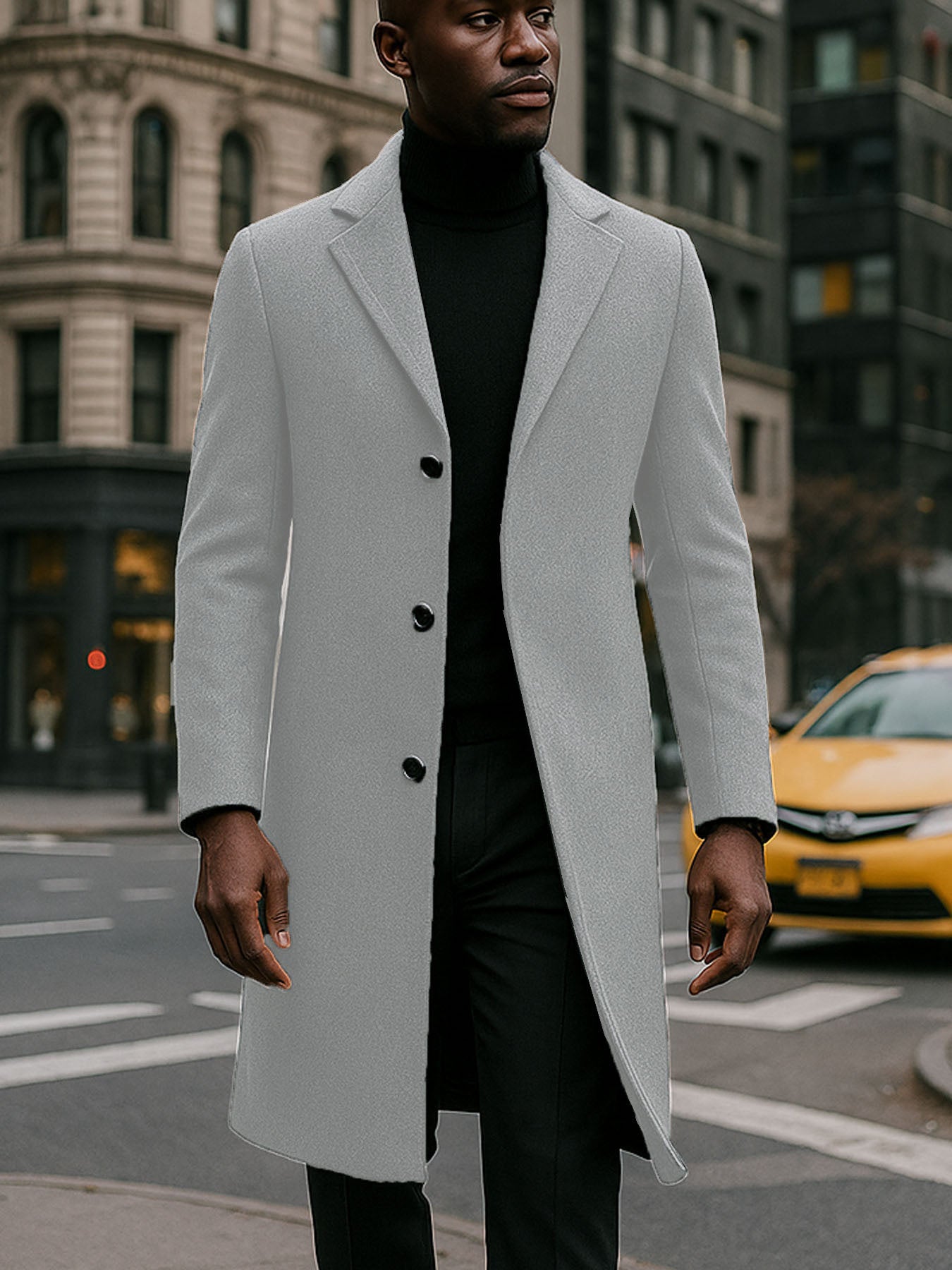 Men's Heavy Windproof Wintertime Overcoat Buttoned Closure Lapel Collar Insulated