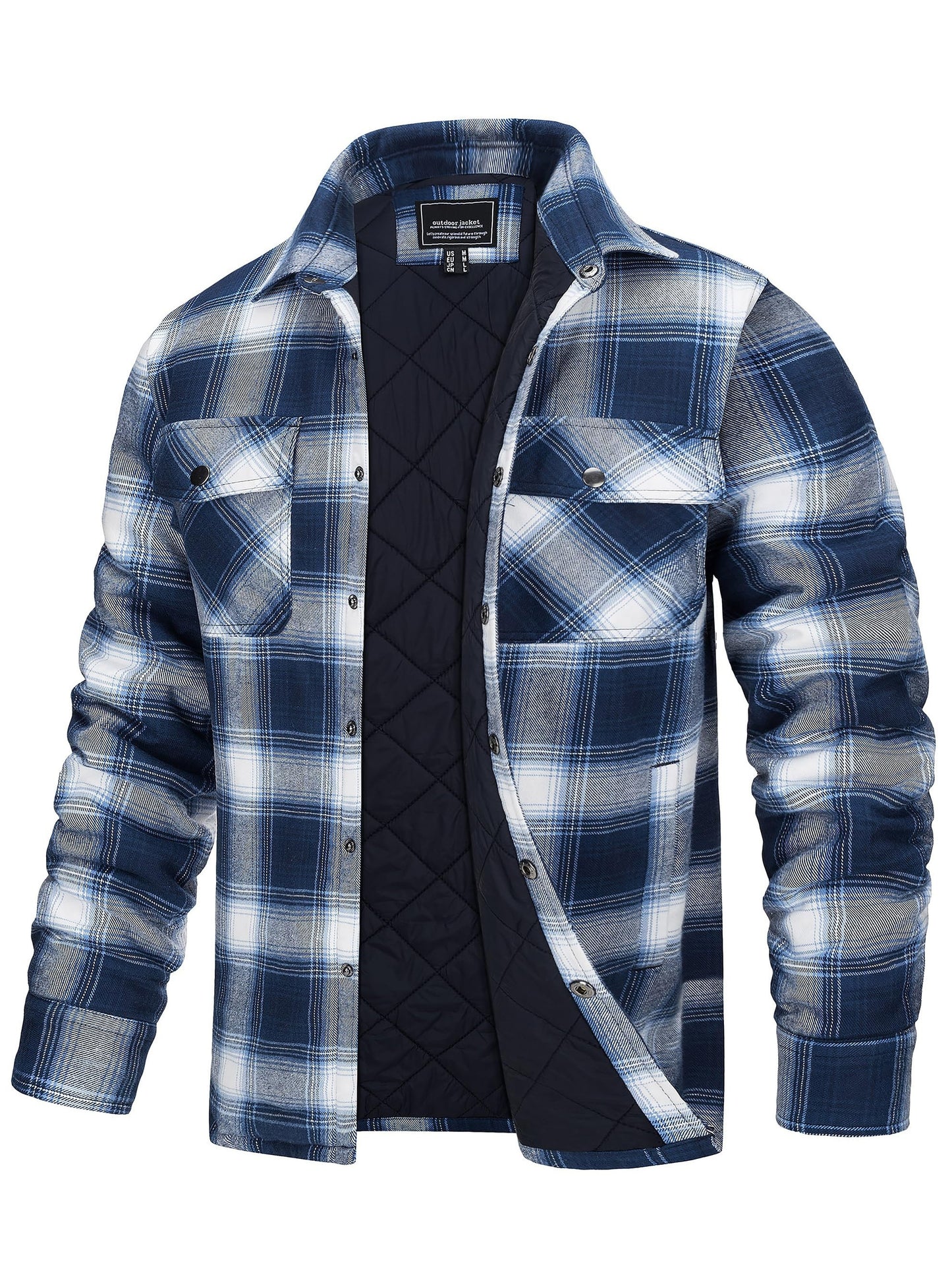 Mens Winter Shirt Jacket Flannel Thermal Windproof Insulated Zippered StoragePockets
