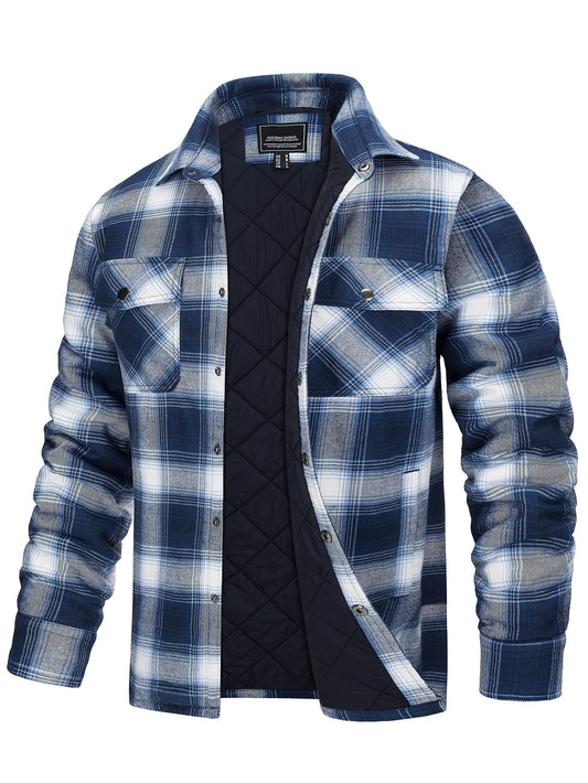 Mens Winter Shirt Jacket Flannel Thermal Windproof Insulated Zippered StoragePockets