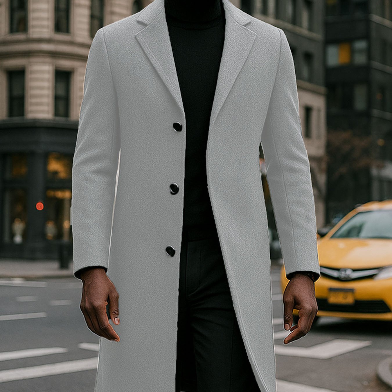 Men's Heavy Windproof Wintertime Overcoat Buttoned Closure Lapel Collar Insulated