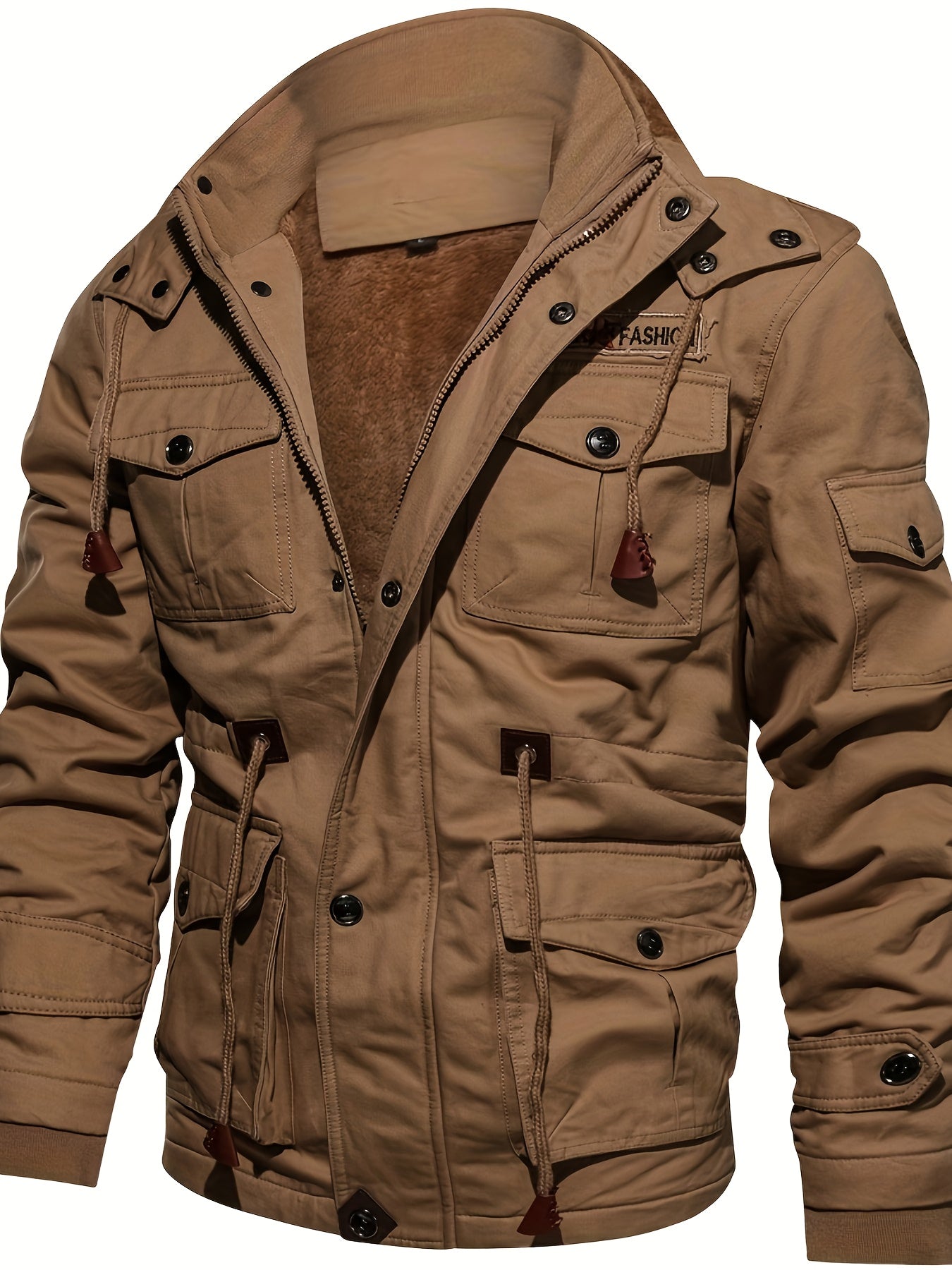 Mens Heavy Duty Hooded Winter Coat With Fleece Lining And Zippered Pockets Machine Washable Outerwear