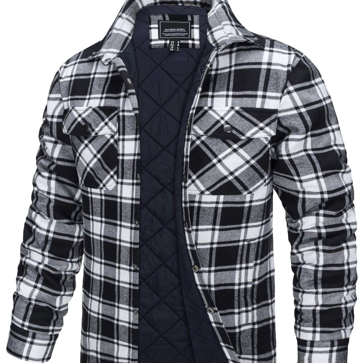 Mens Winter Shirt Jacket Flannel Thermal Windproof Insulated Zippered StoragePockets