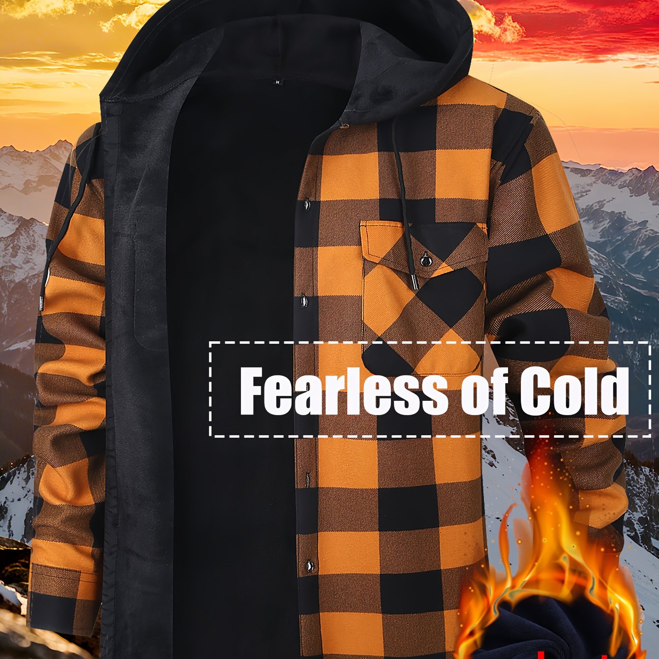 Men's Heavy Duty Windproof Hooded Jacket Thermal Insulated Winter Coat Plaid Pattern Outerwear For Cold Weather