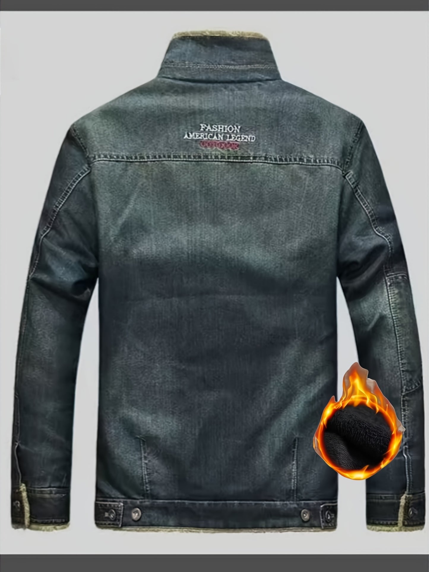 HME Denim Jacket With Lambskin Lining Winter Warmth Full Zip Closure Slim Fit Long Sleeve Casual Outerwear With Pockets