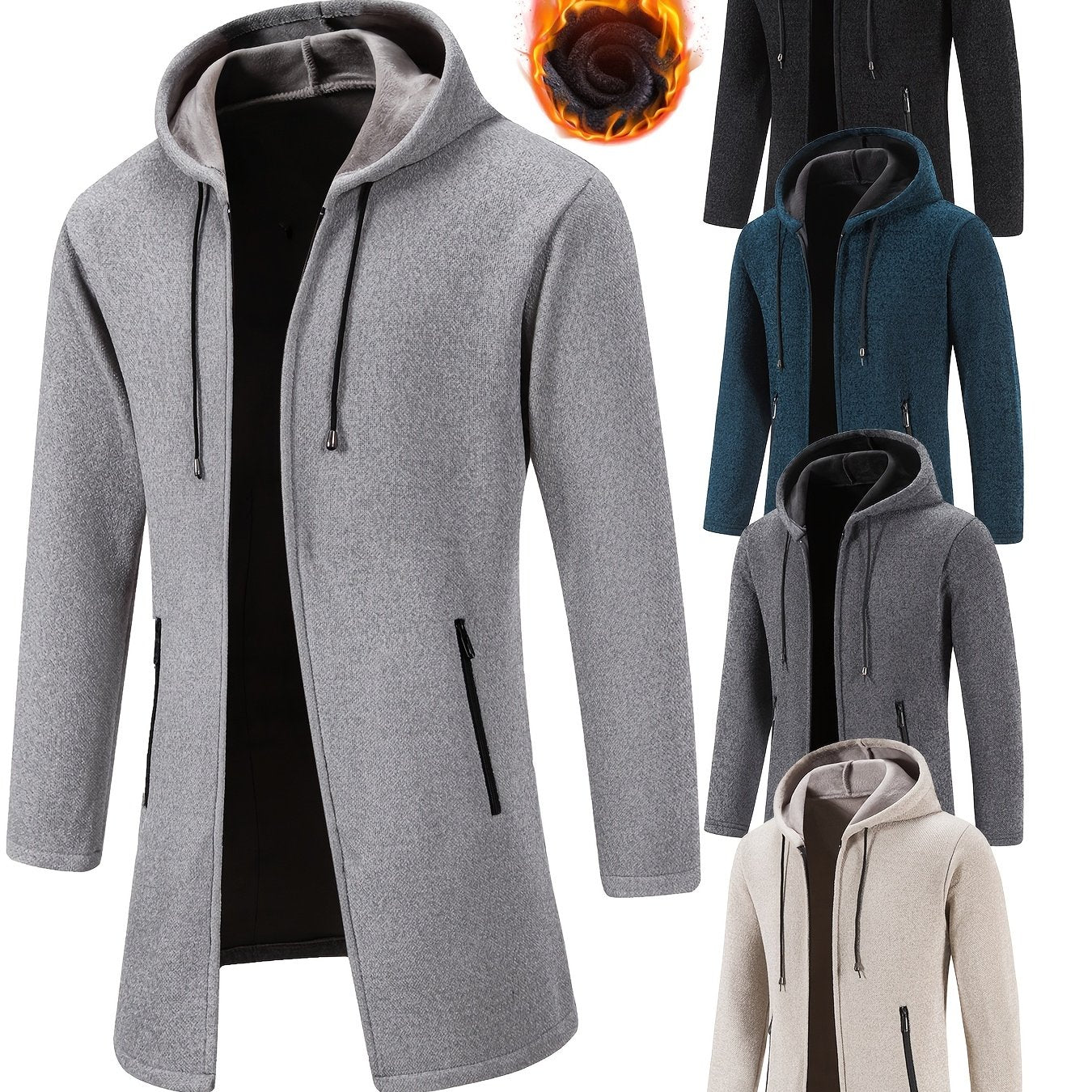 Men's Fleece Lined Zip Up Hoodie Jacket With Pockets Slim Fit Coat For Cold Weather Outerwear