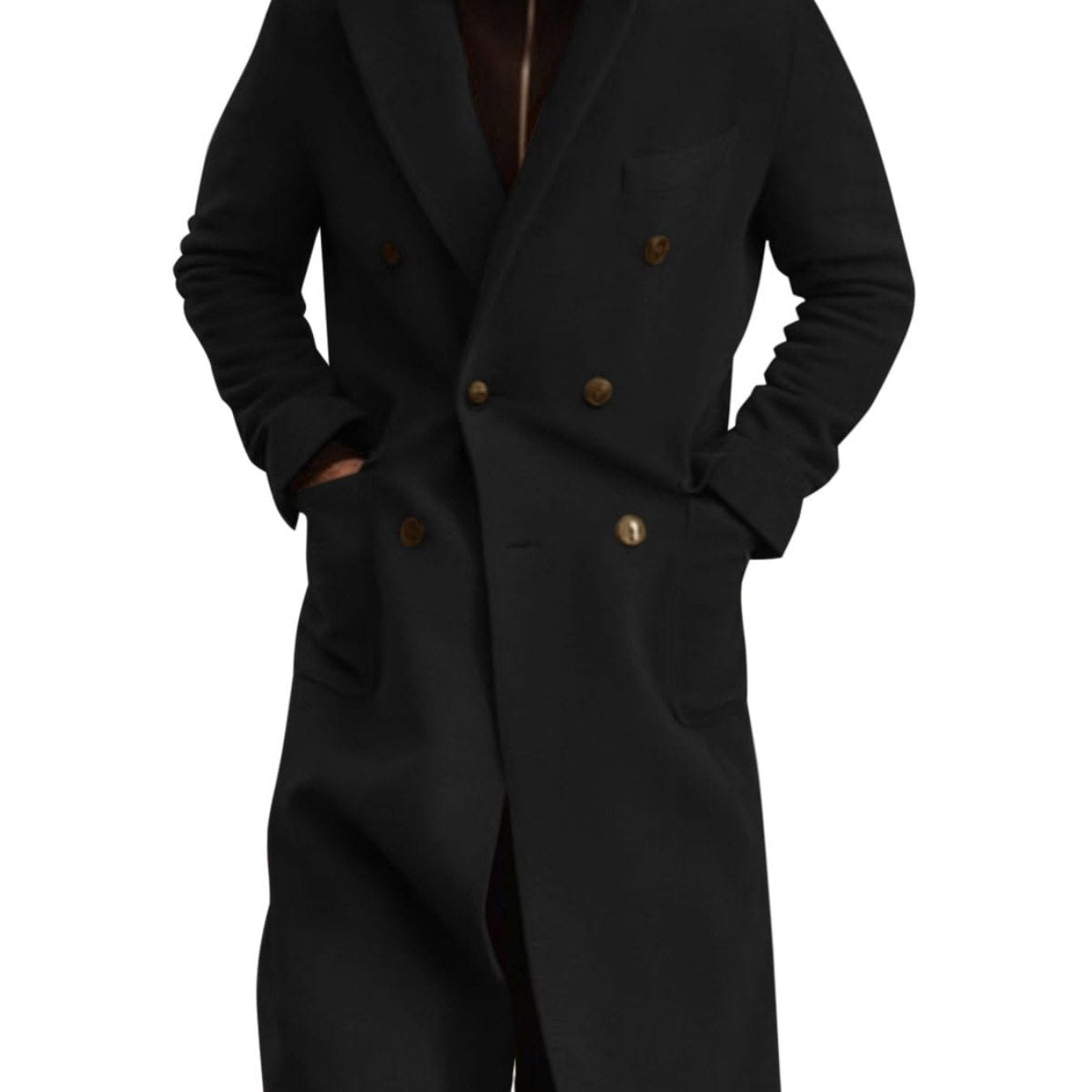 Men's Classic Double Breasted Trench Coat With Notched Lapel And Warm Polyester Lining For Winter