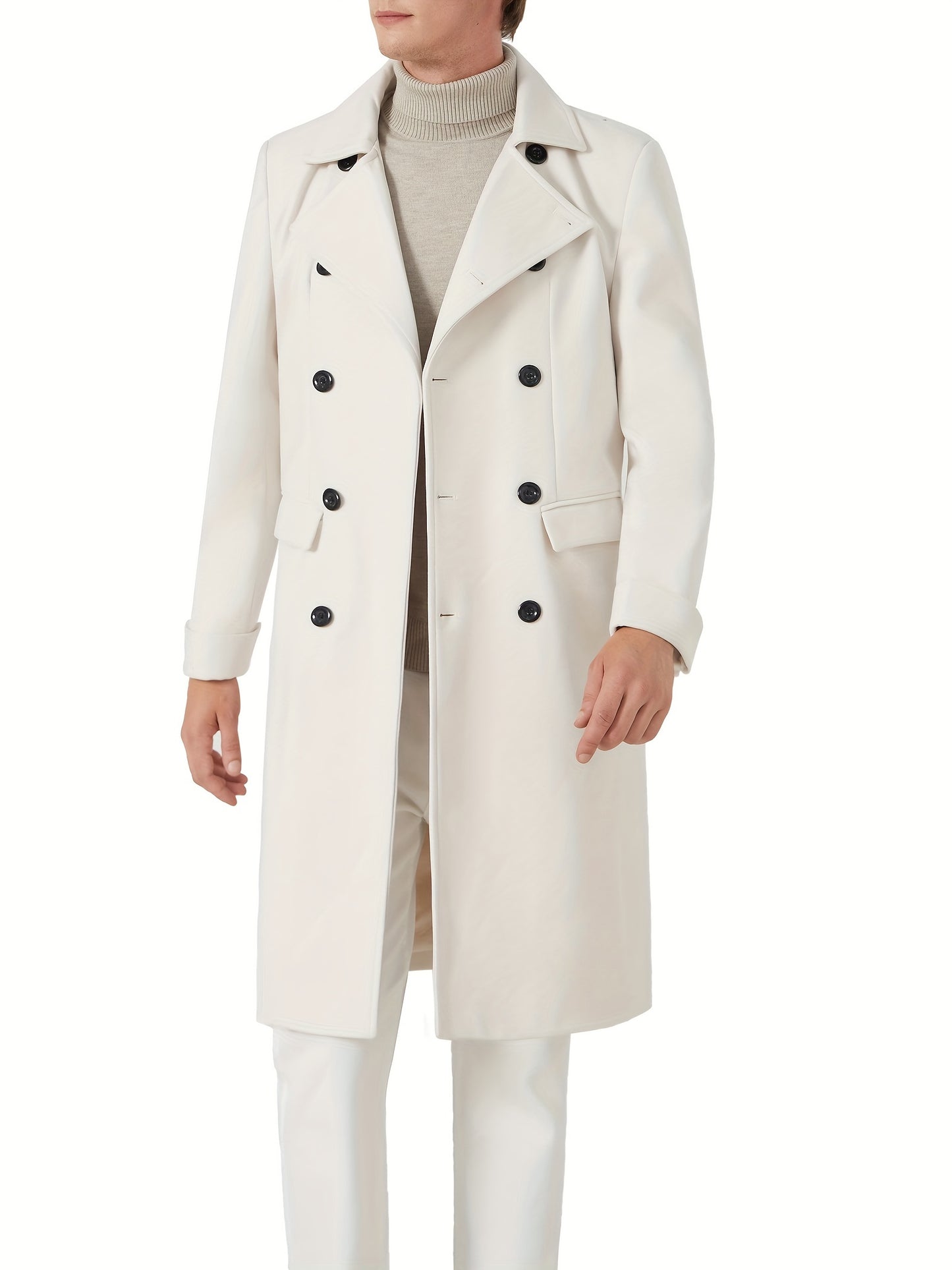 Mens Classic Long Trench Coat Double Breasted Pea Coat Warm Winter Overcoat With Pockets