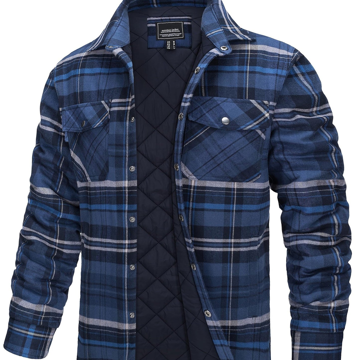 Mens Winter Shirt Jacket Flannel Thermal Windproof Insulated Zippered StoragePockets