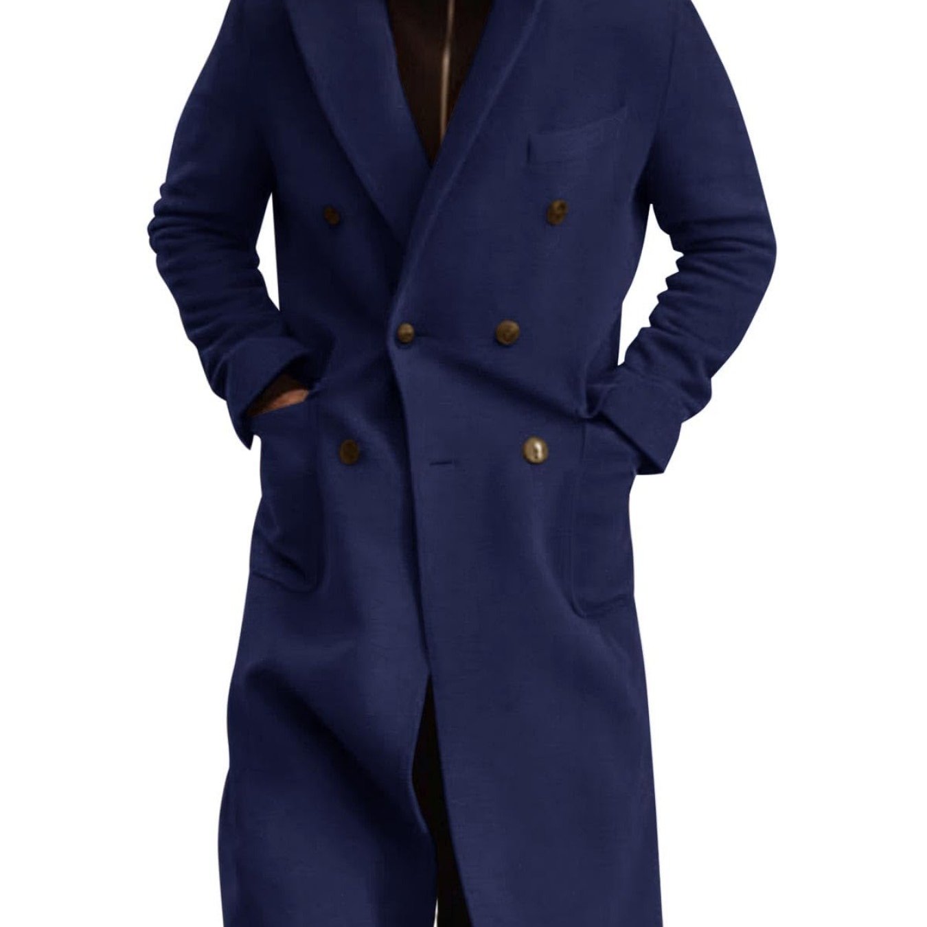 Men's Classic Double Breasted Trench Coat With Notched Lapel And Warm Polyester Lining For Winter
