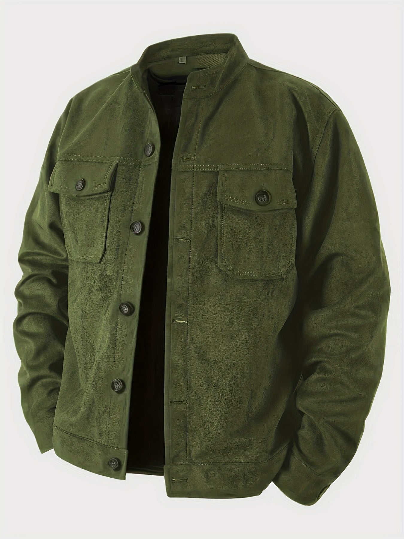 Mens Suede Jacket With Stand Collar And Retro Buttons For Business Casual And Everyday Wear