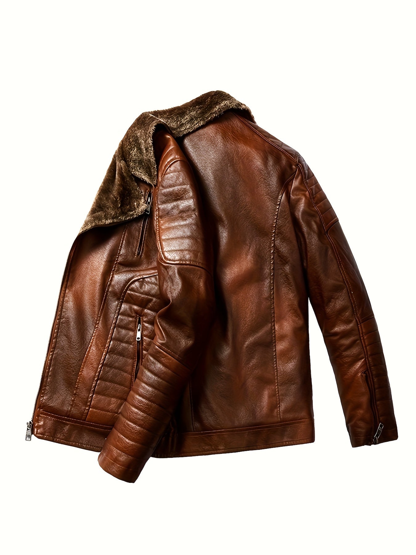 Men PU Leather Jacket With Lapel Collar Fashion Trend